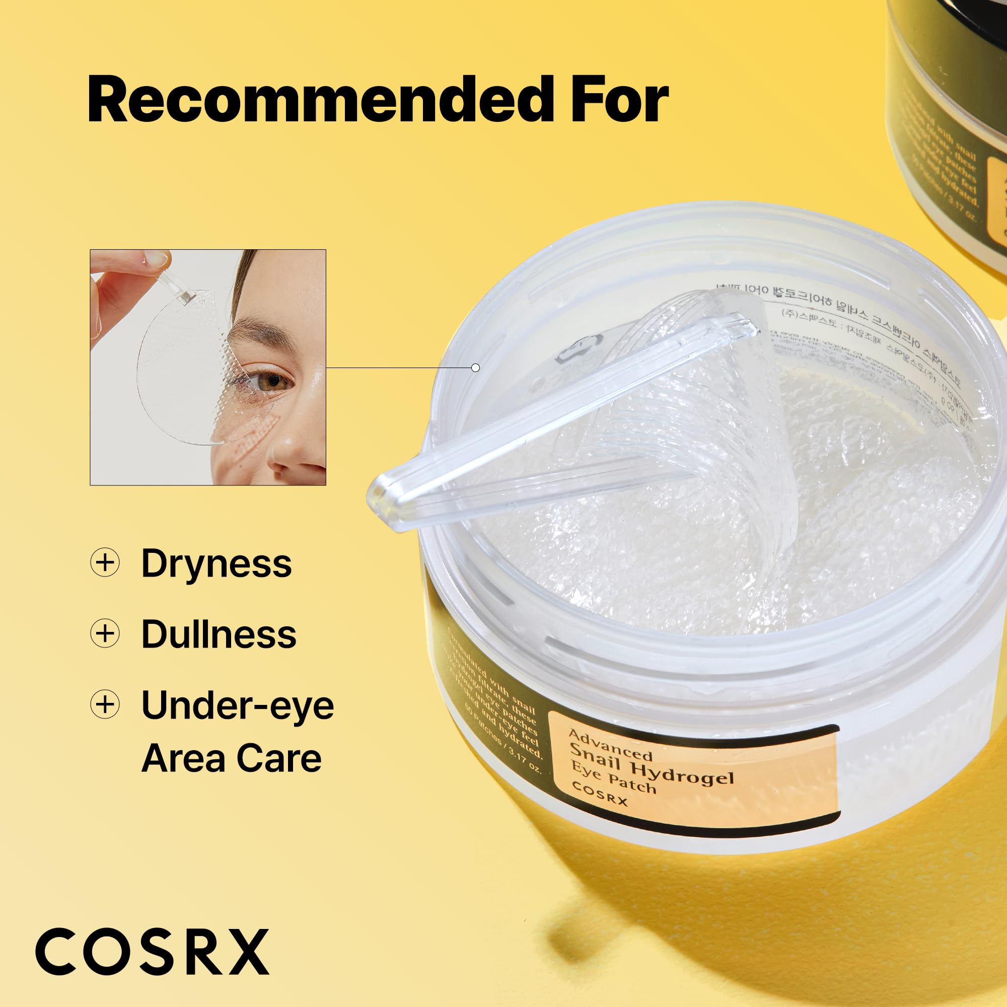 COSRX Advanced Snail Hydrogel Eye Patch (60pc), Gel Serum Mask, Puffy Under Eye Treament, Fine Lines, Refresh, Hydrate, Korean Skin Care