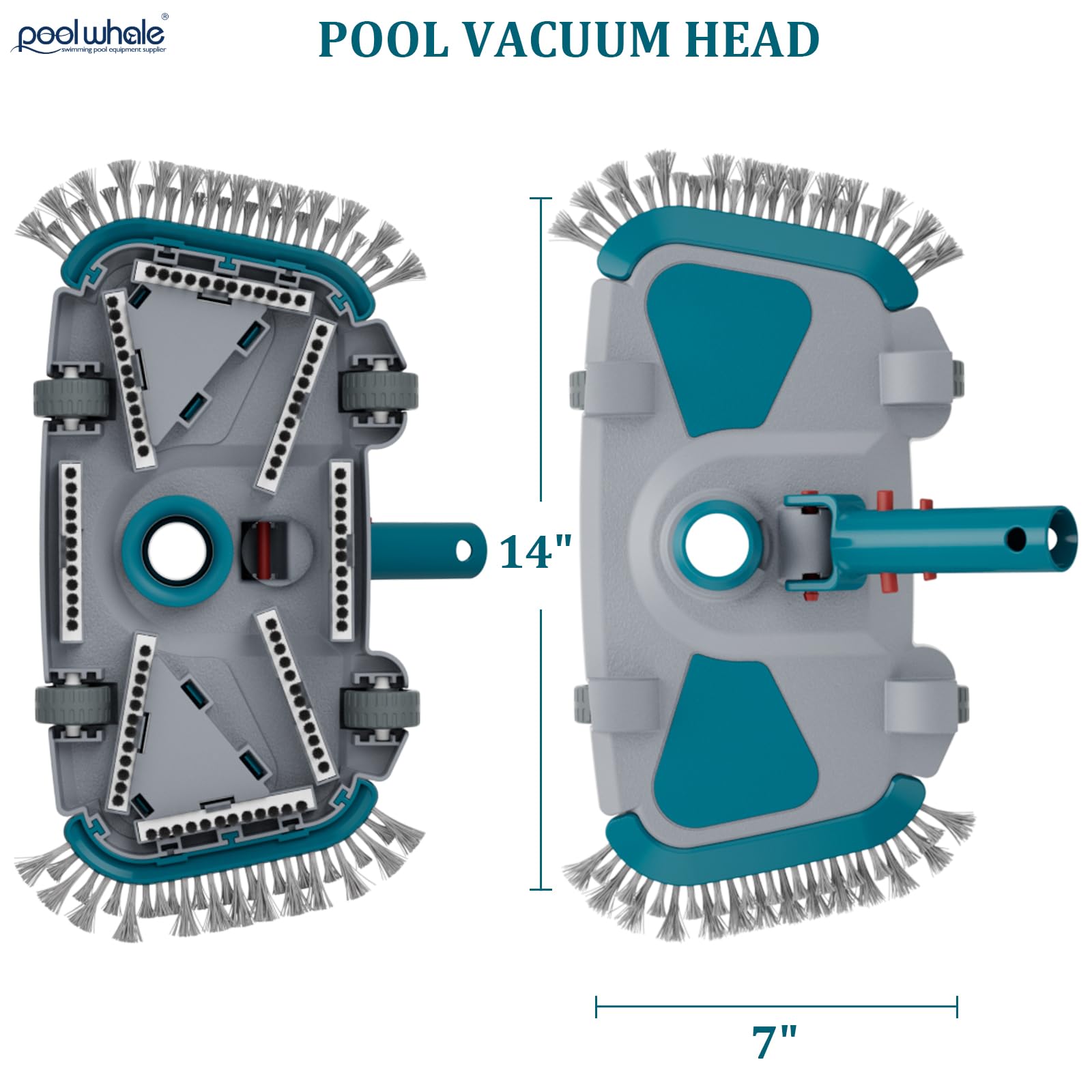 Updated Weighted Rectangle Pool Vacuum Head with Side Nylon Bristles, Swivel Hose Connection - Connect 1-1/4", 1-1/2" Hose for Inground & Above Ground Pools