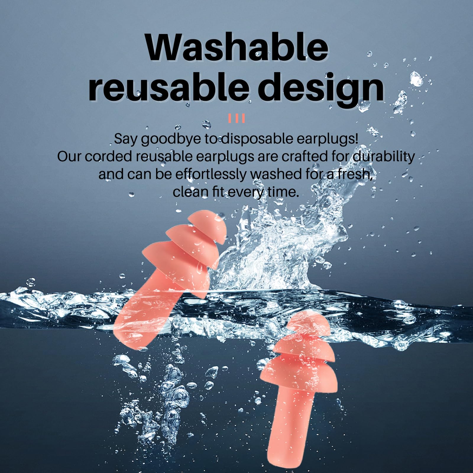 GOL-SIV 100 Pairs Silicone Corded Ear Plugs SNR 32dB - Reusable Noise Reduction Earplugs with String,Individually Wrapped,for Work & Construction Site,Orange
