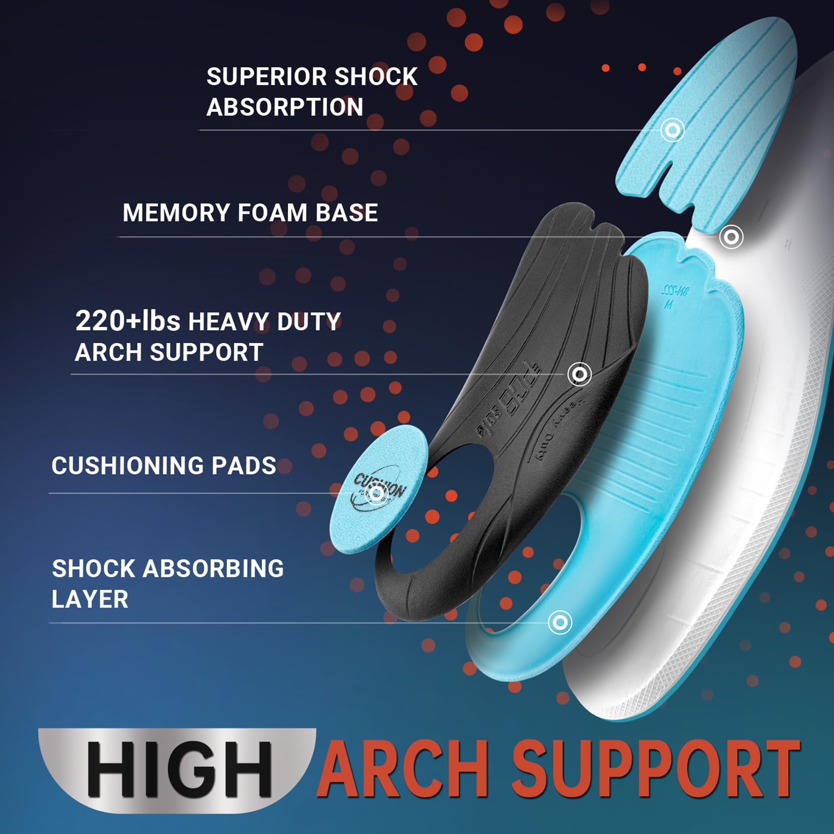 PCSsole Plantar Fasciitis Insoles Men Women- 220+lbs Heavy Duty High Arch Support Inserts with Comfort Cushion Orthotic Pain Relief Insoles for Flat Feet - Arch Pain - Heel Pain -Work Boot Shoe Insole