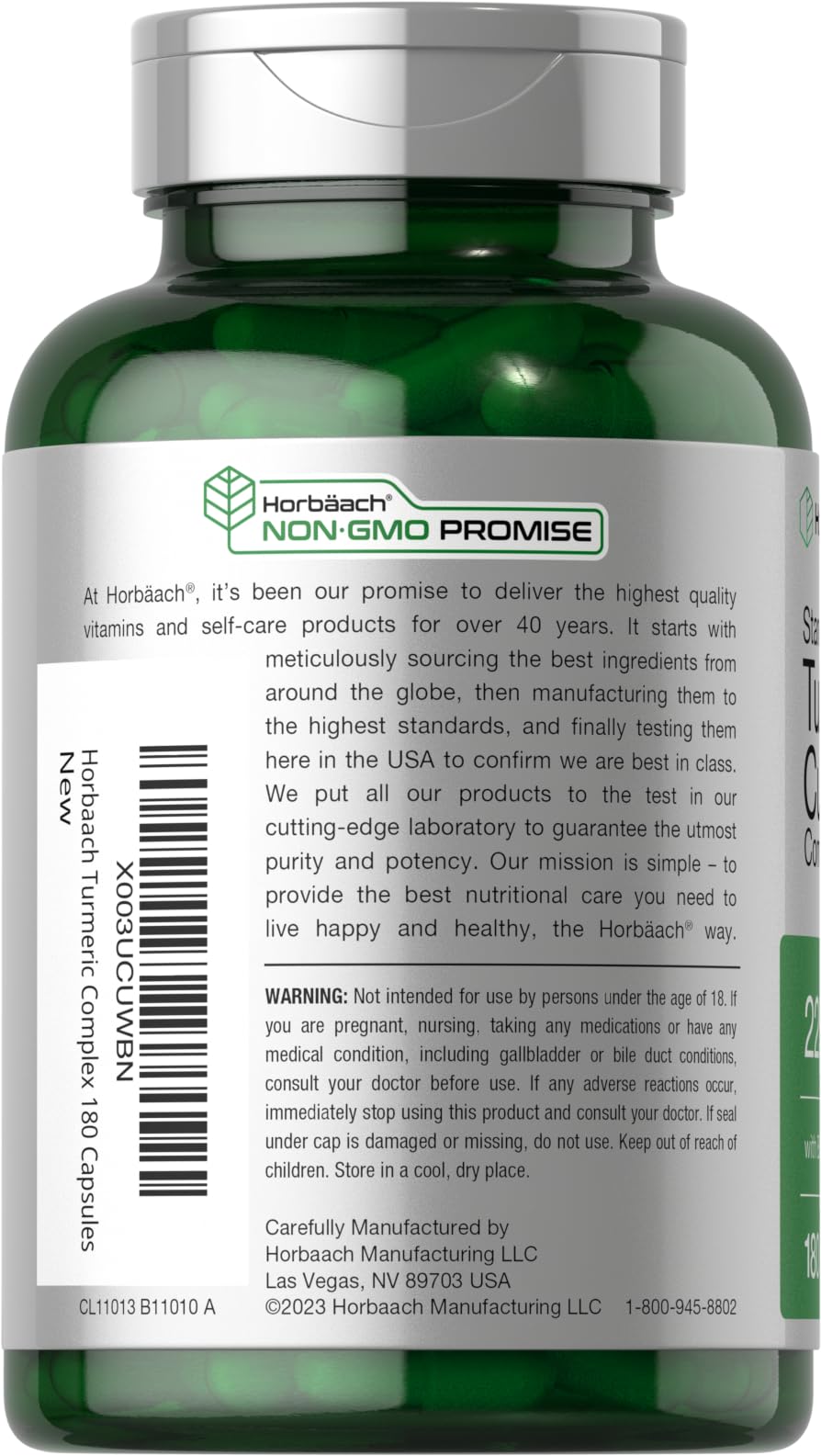 Horbäach Turmeric Supplement with Black Pepper 2250mg | 180 Capsules | with Bioperine & Tart Cherry | Non-GMO, Gluten Free Supplement