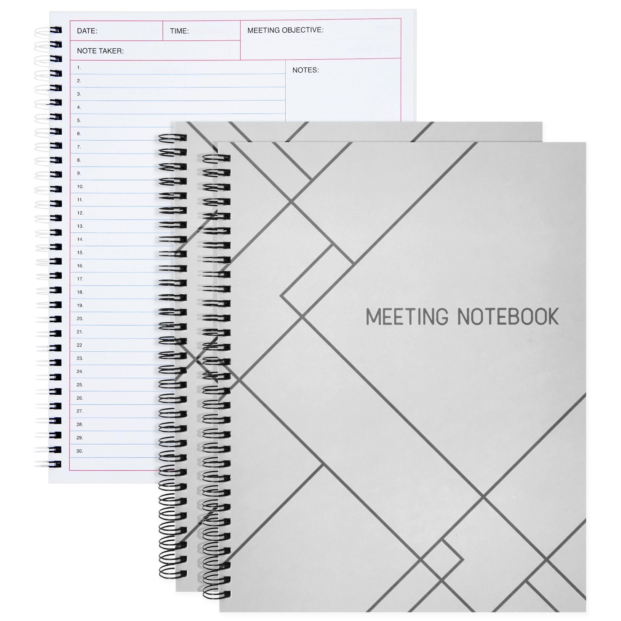Juvale Meeting Notebook for Work & Office Use - Pack of 2 8.5 x 11 in White Soft Cover Modern - Spiral Bound Daily Planner & Project Management Notes - Office Supplies & Desk Accessories