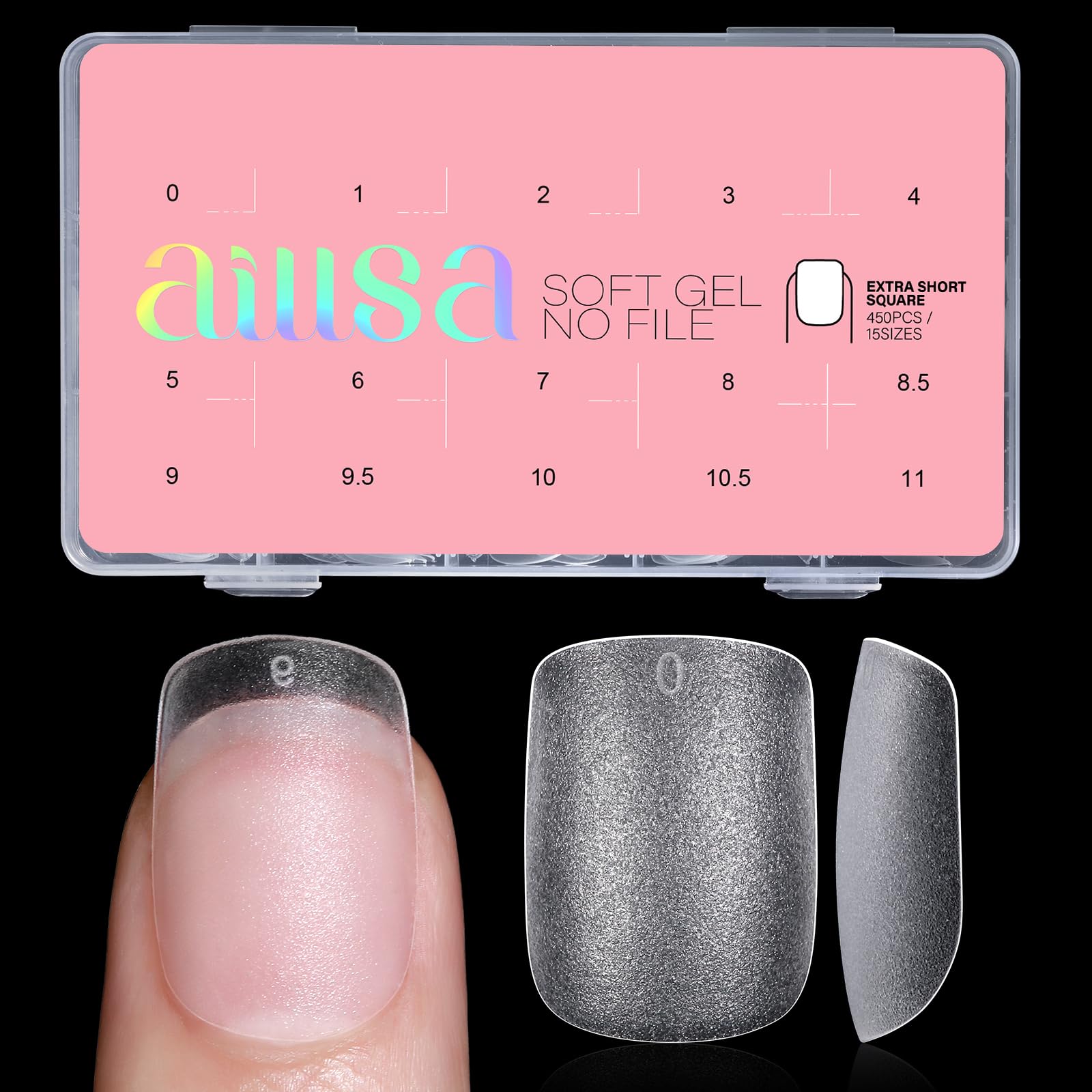 AILLSA Extra Short Square Nail Tips 450PCS Full cover Clear Nail Tips Matte No Need Files Upgraded Gel x Press on False Nail Tips for Nail Extension Fake Nail Tips Manicure 15 Sizes