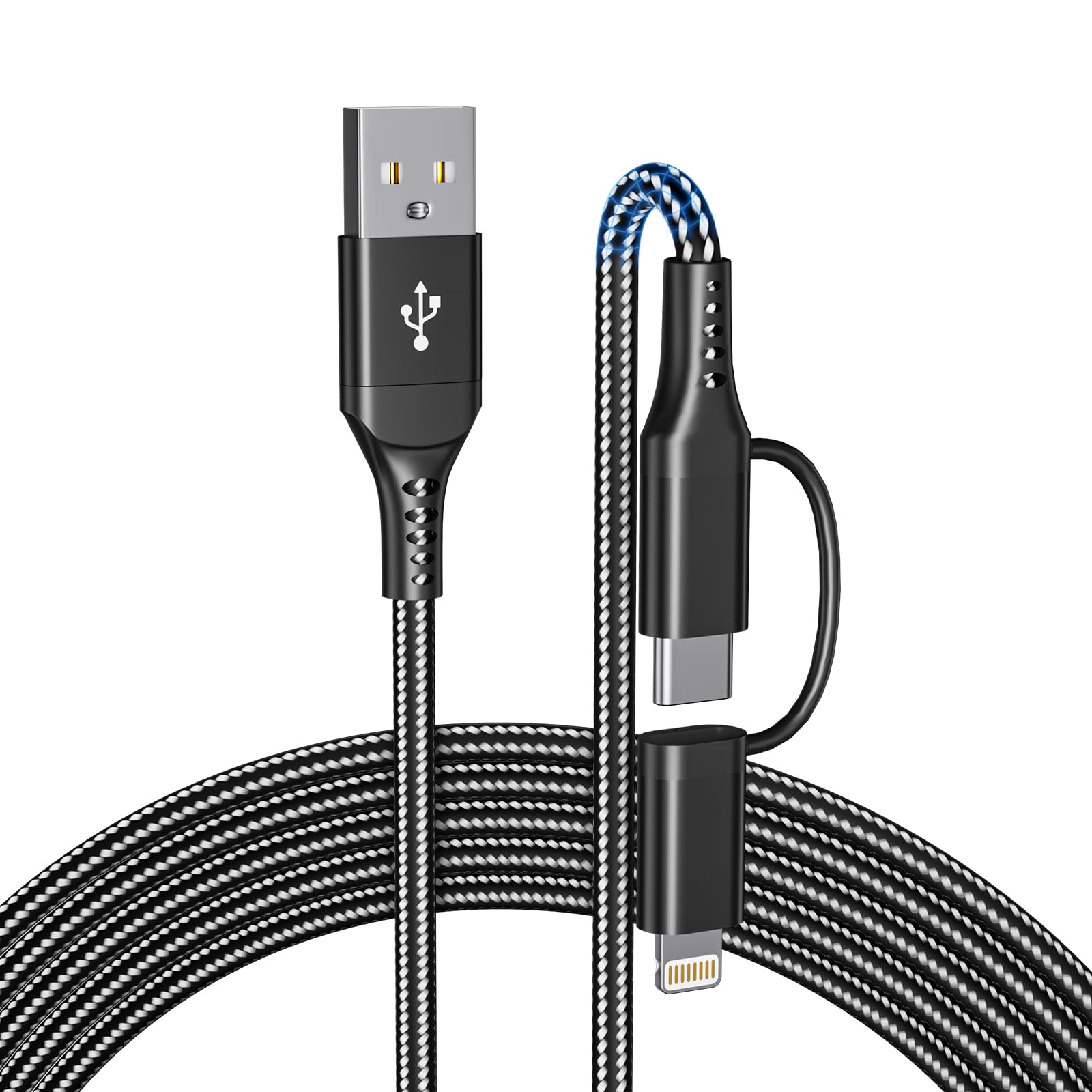 USB to USB-C and Lightning Cable Combo 6FT, 2 in 1 Nylon Braided iPhone Charger Cable Apple Carplay & Android Auto, [MFi & 3A Fast Charge] Multi iPhone Charging Cable Cord for iPhone 16/15/14/Android