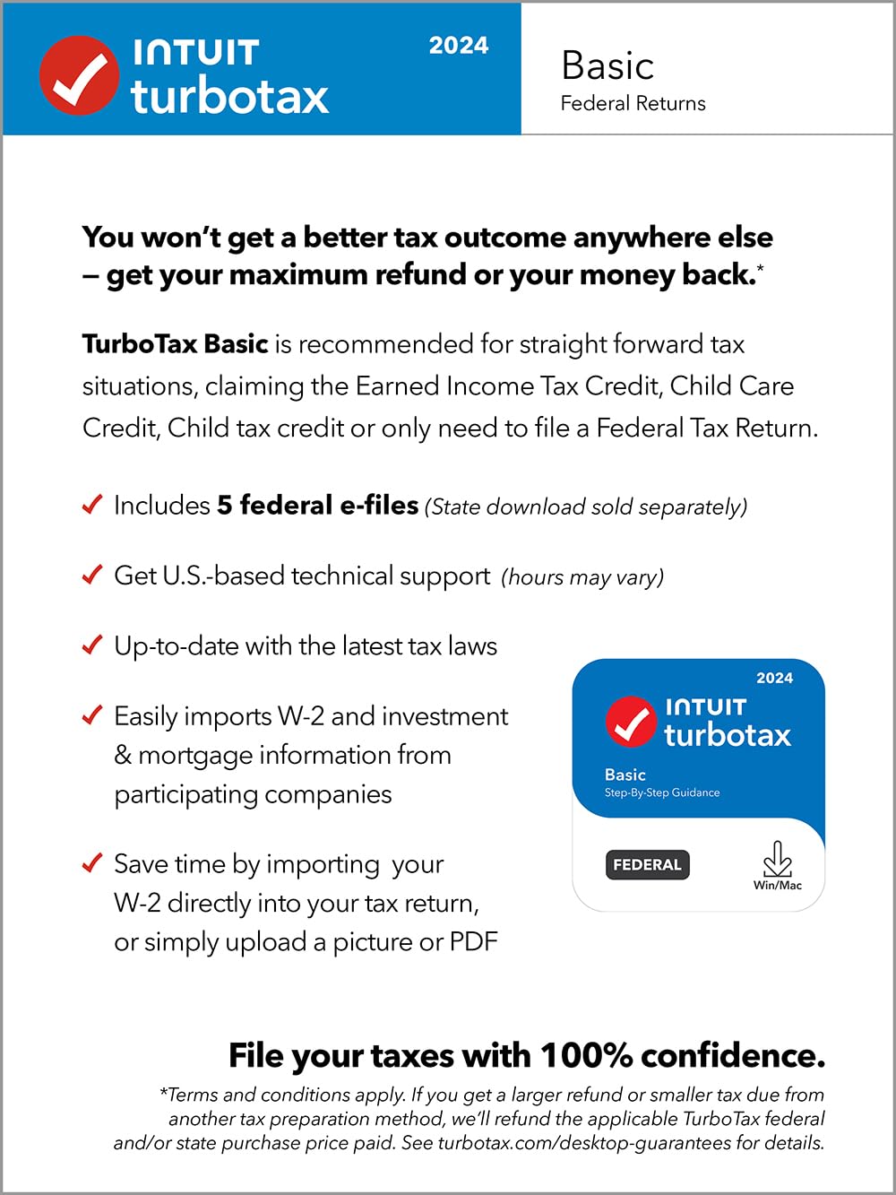 TurboTax Basic 2024 Tax Software, Federal Tax Return [PC/MAC Download]