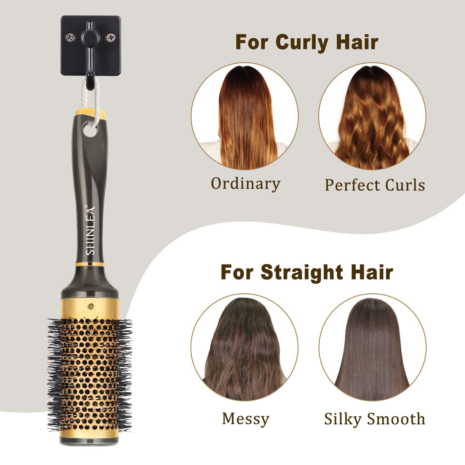 SHINLEA Round Hair Brush for Blow Drying, Aluminium Curly Hair Brush, Hairbrushes for Women Professional Curling, Straightening, Add Volume and Shine (1.7 inch Barrel, 2.5 inch with Bristles)