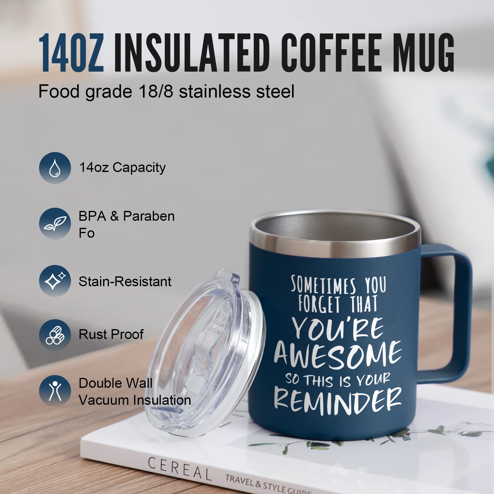 NOWWISH Christmas Gifts for Men - Awesome Coffee Mug, Inspirational Birthday & Holiday Presents - Perfect Stocking Stuffers & White Elephant Gifts for Adults, 14oz Navy Blue