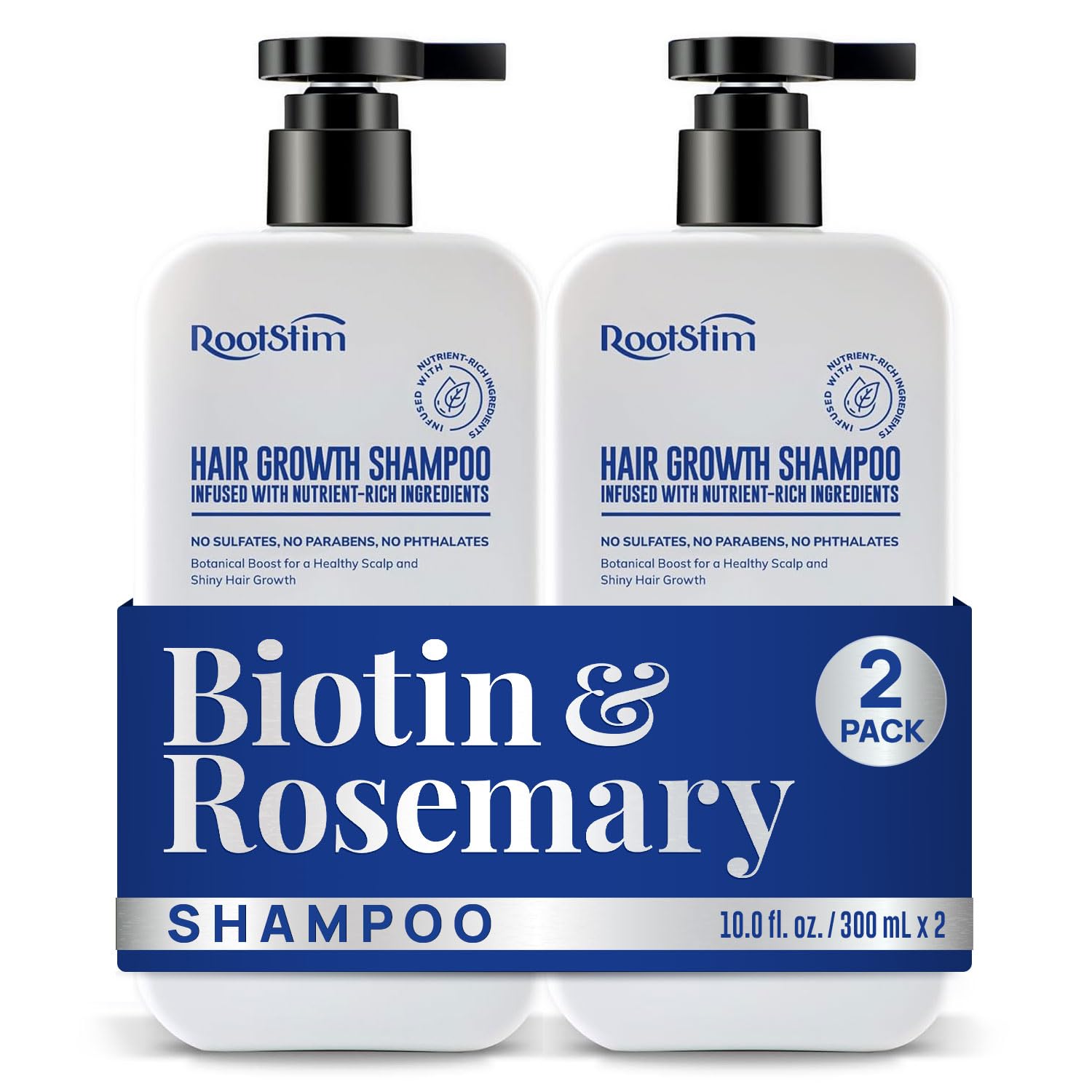 RootStim Biotin & Rosemary Shampoo for Hair Growth - Hair Loss Shampoo with Saw Palmetto Ginger Caffine Supports Thicker-Looking Hair Sulfate Free 10 fl oz Each, Pack of 2