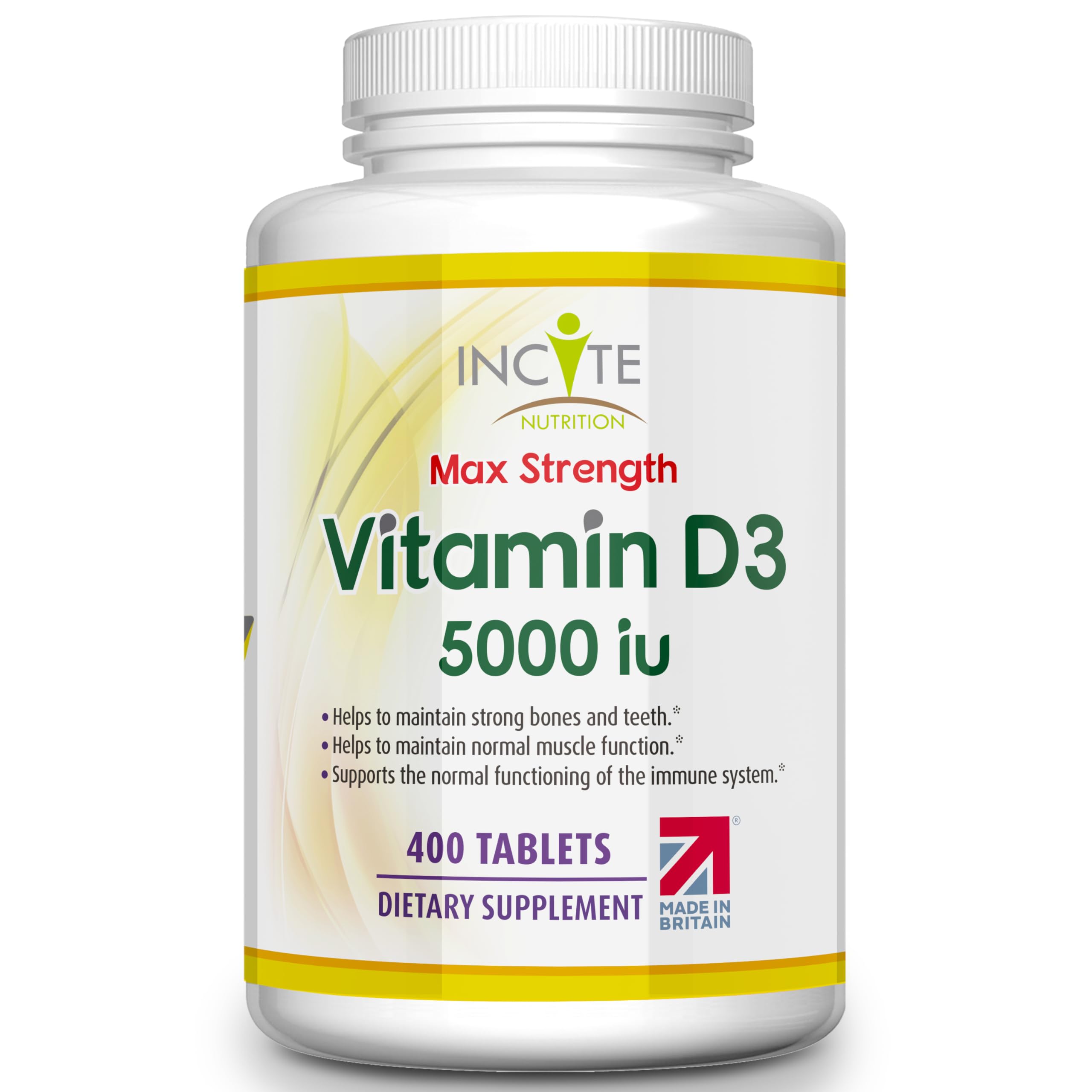 Incite Nutrition Vitamin D 5000 iu - 400 Premium Vitamin D3 Easy-Swallow Micro Tablets - One a Day High Strength Cholecalciferol VIT D3 5000iu - Vegetarian Supplement - Made in The UK