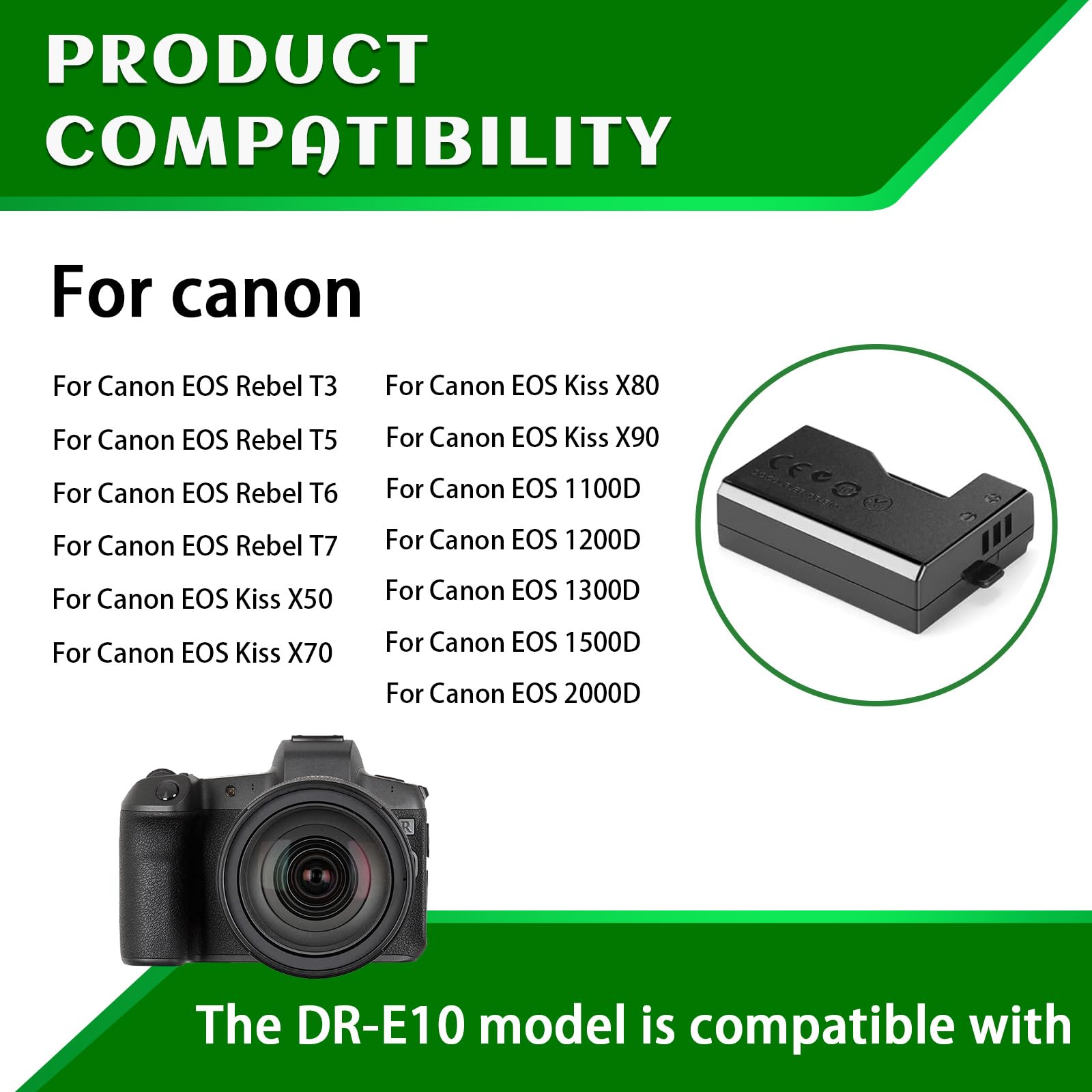 LP-E10 Dummy Battery USB Power Cord ACK-E10 Power Supply DR-E10 DC Coupler Kit for Canon EOS Rebel T7 T6 T5 T3 1100D 1200D 1300D 1500D 2000D, Kiss X50 X70 X80 X90 Cameras.