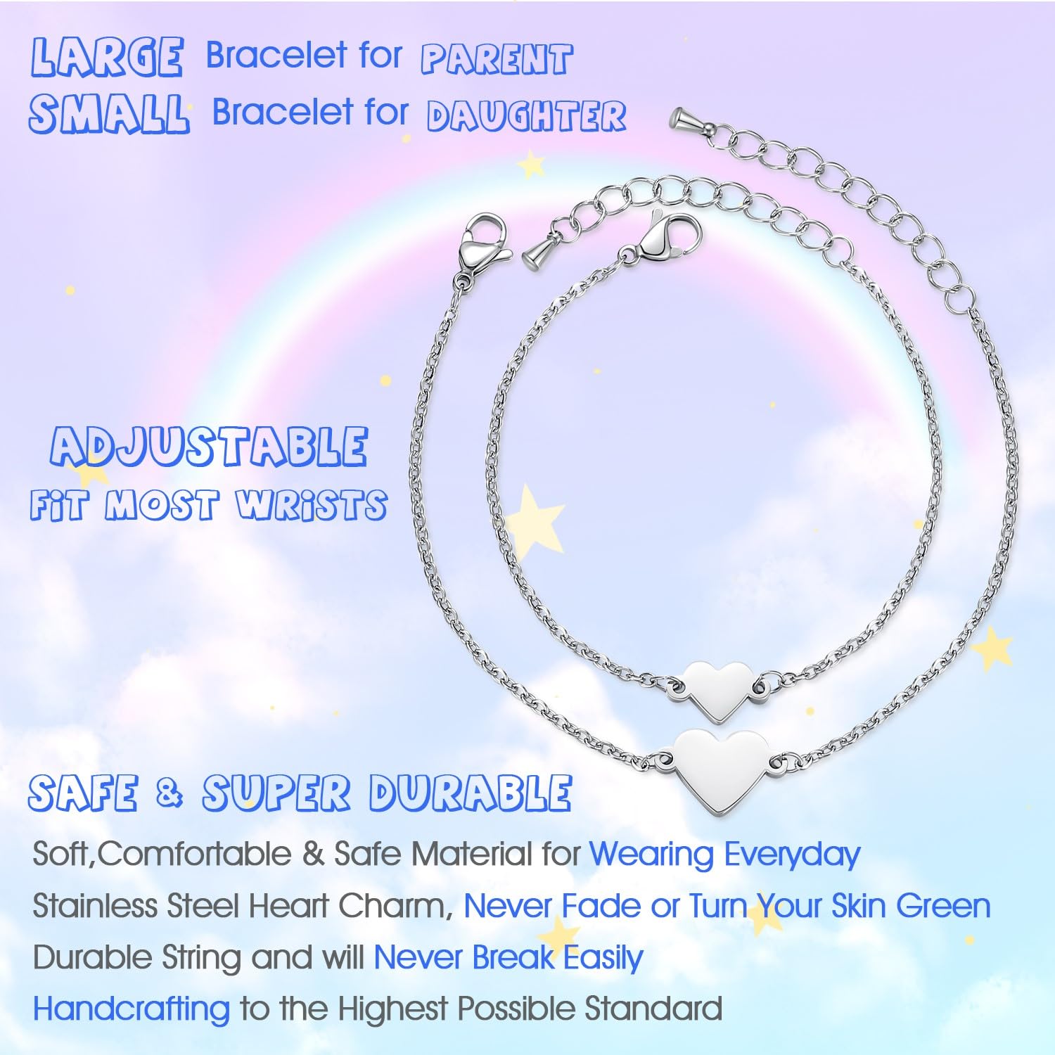 SAM & LORI Back to School Gifts First Day of School Middle School Students Preschool Class Mommy and Me Mother Daughter Bracelets Pinky Promise Bracelet Anxiety Matching Wish Bracelets