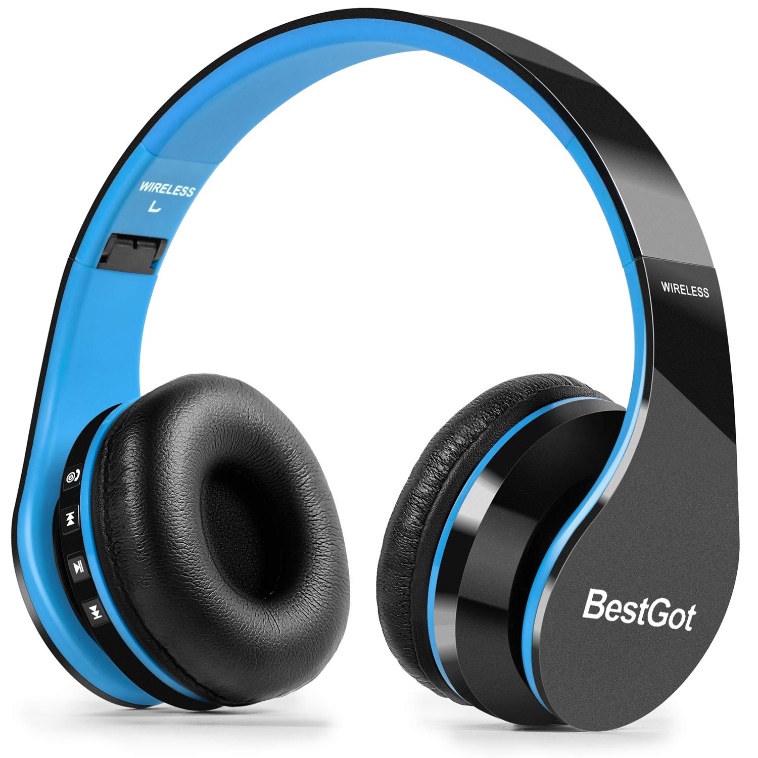 BESTGOT Kids Bluetooth Headphones BT6002 Wireless Headphones for Kids Children Adults for School Foldable Headset for 18 Hours for PC/Phone/Tablets/TV (Black/Blue)