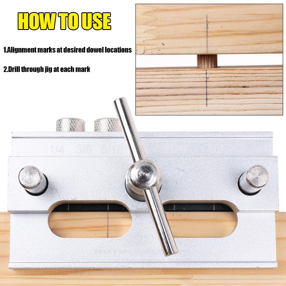 AUTOTOOLHOME Self Centering Doweling Jig Dowel Jig Kit Drill Jig for Straight Holes Wood Biscuit Joiner Tool 6 Drill Guide Bushings Set Woodworking Power Tool Accessory Jigs
