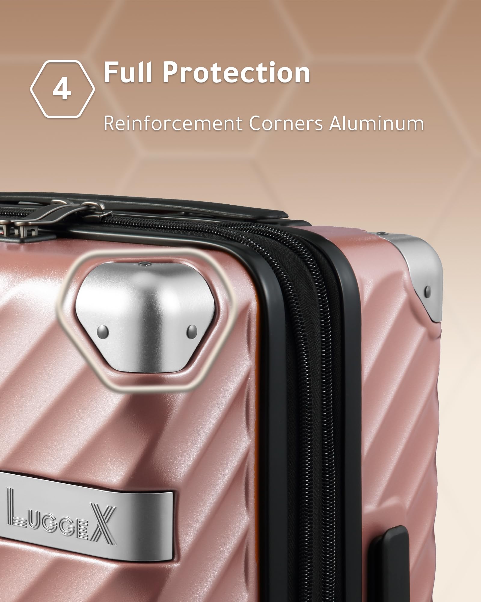 LUGGEX Carry On Luggage 22x14x9 Airline Approved - 100% Polycarbonate Expandable Hard Shell Suitcase with Spinner Wheels (Rose Gold, 20 Inch)