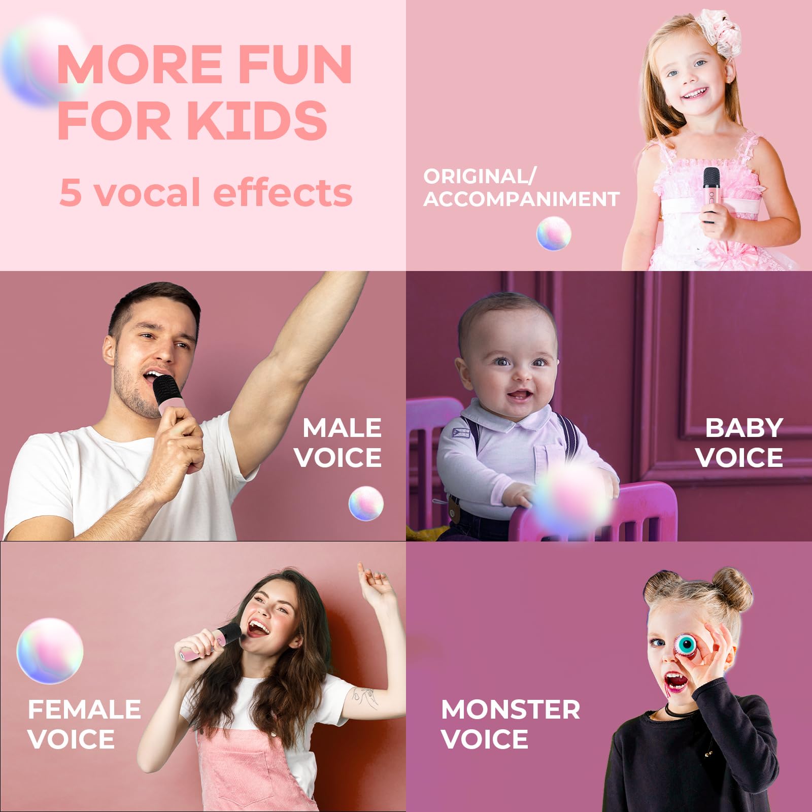 YLL Mini Karaoke Machine for Kids Adults, Portable Bluetooth Speaker with 2 Wireless Microphones, Christmas Birthday Gifts Toys for Girls Ages 4, 5, 6,7, 8,9,10,11,12+ Years Old Toddler (Lightpink)