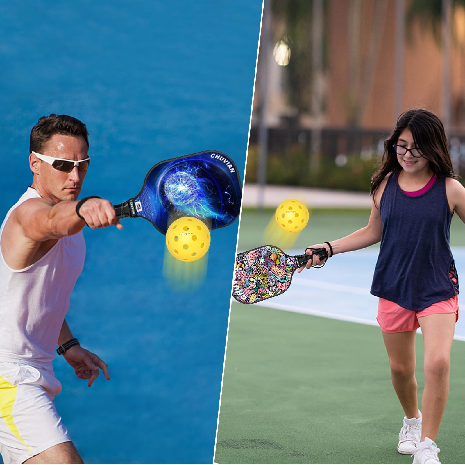 CHUVIAN Pickleball Balls, Sports Outdoor Pickleball Balls 6-Pack, 40 Holes, High Bounce, True Flight, Durable Yellow Pickle Balls, USA Pickleball Approved Tournament and Competition Play