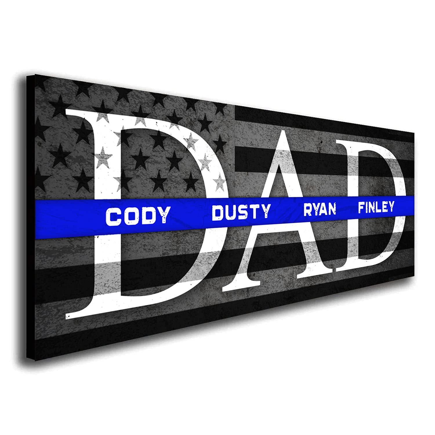 DAD & Children - Personalized Thin Line Father's Day Gift (Thin Blue Line, 6.5"x18" Block Mount)