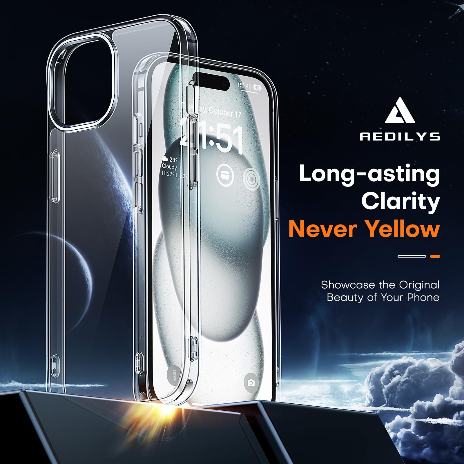 AEDILYS for iPhone 15 Case Clear, iPhone 15 Phone Case[Not Yellowing] [15FT Mil-Grade Protection] Slim Shockproof Phone Cases for iPhone 15 Case - HD Clear