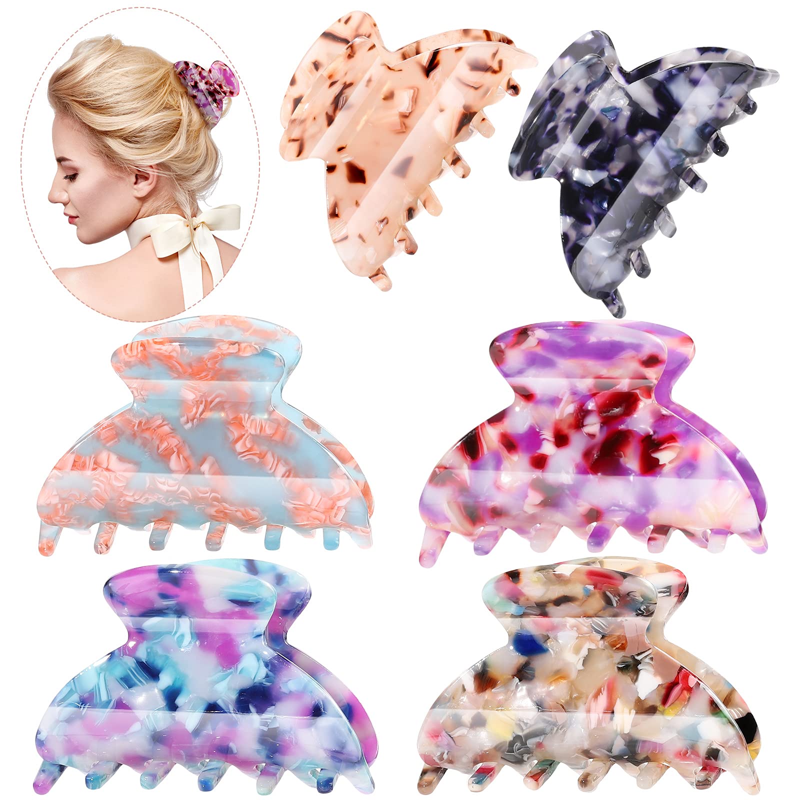 6 Pieces Medium Hair Claw Clips for Thin Hair 2.6 Inch Tortoise Shell Hair Clip Banana Clips Jaw Clips French Style Barrettes hair Clip Accessories for Women Girls(Cute Patterns)