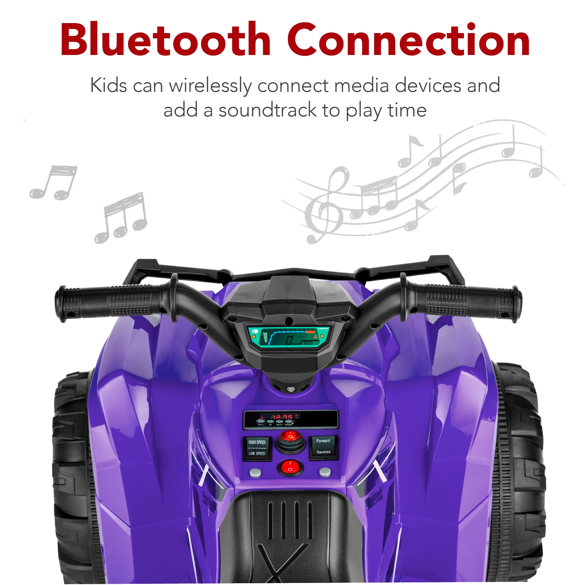 Best Choice Products 12V Kids Ride-On Electric ATV, 4-Wheeler Quad Car Toy w/Bluetooth Audio, 2.4mph Max Speed, Treaded Tires, LED Headlights, Radio - Purple