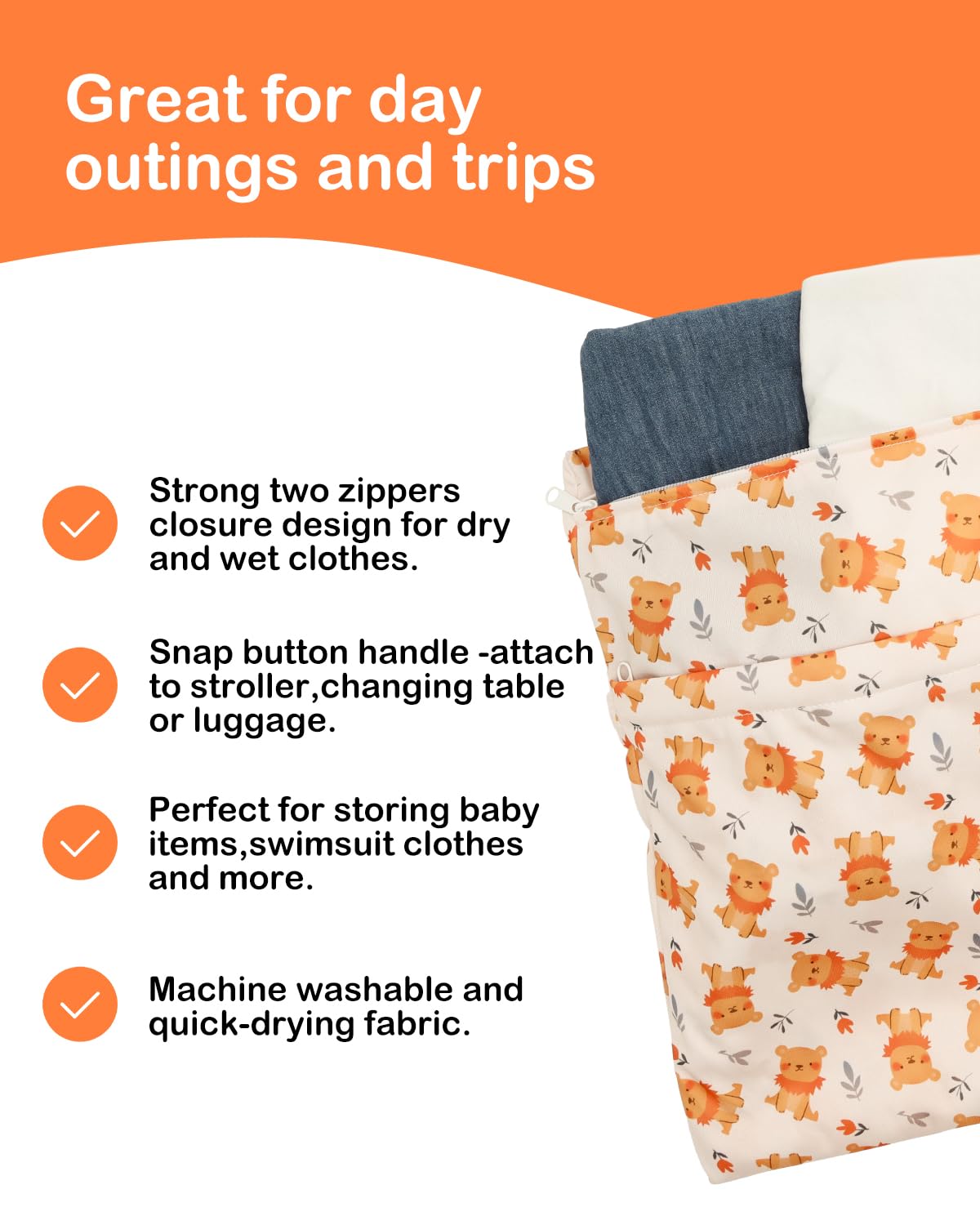 ALVA ALVABABY 3pcs Cloth Diaper Wet Dry Bags Waterproof Reusable with Two Zippered Pockets Travel Beach Pool Daycare Soiled Baby Items Yoga Gym Bag for Swimsuits or Wet Clothes 3L-ZM33