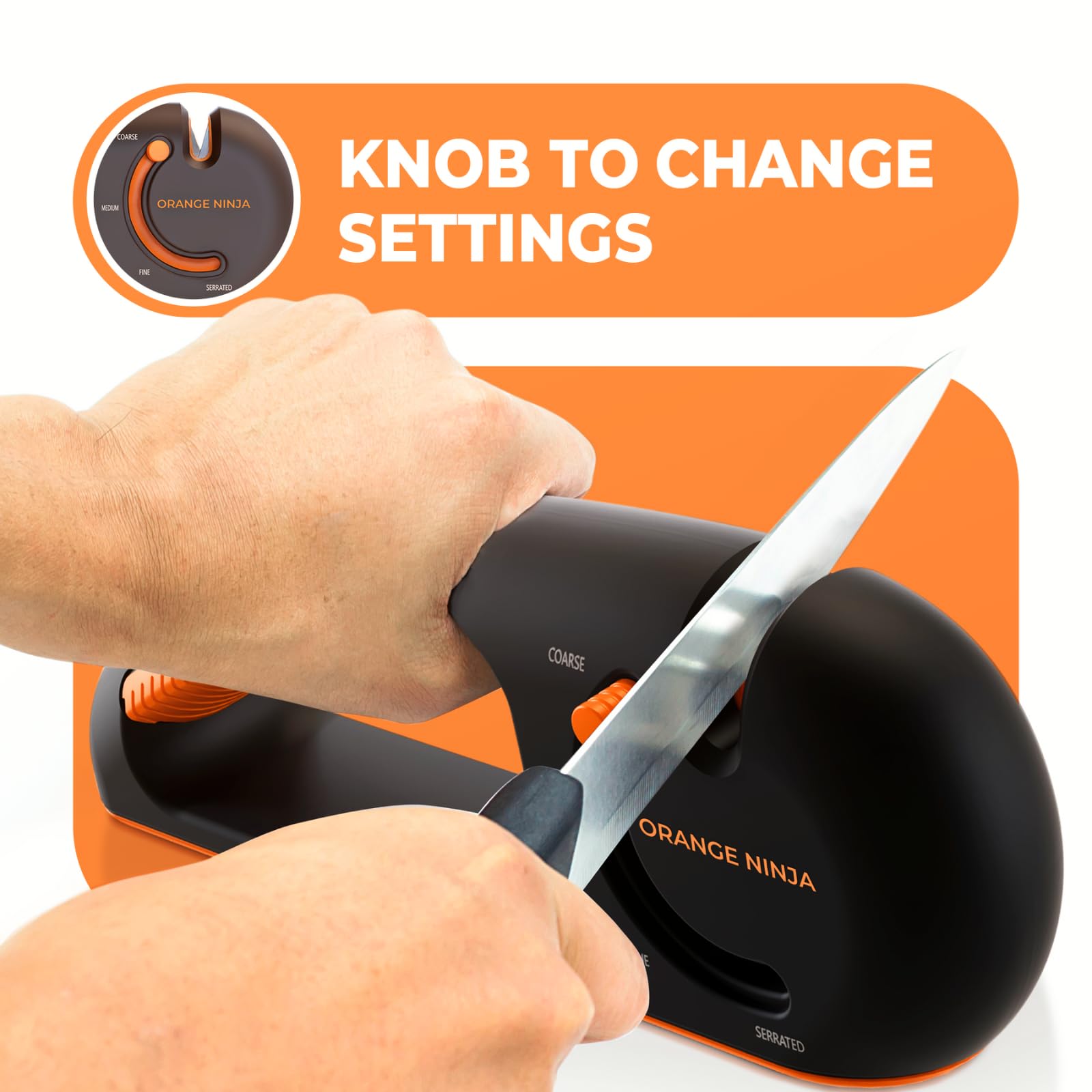 Orange Ninja 4-Stage Knife Sharpener - Premium Kitchen Knife Sharpeners - Adjustable Handheld Manual Knife Sharpeners for Pocket knife, Chefs & Serrated Knife by Sharp Pebble