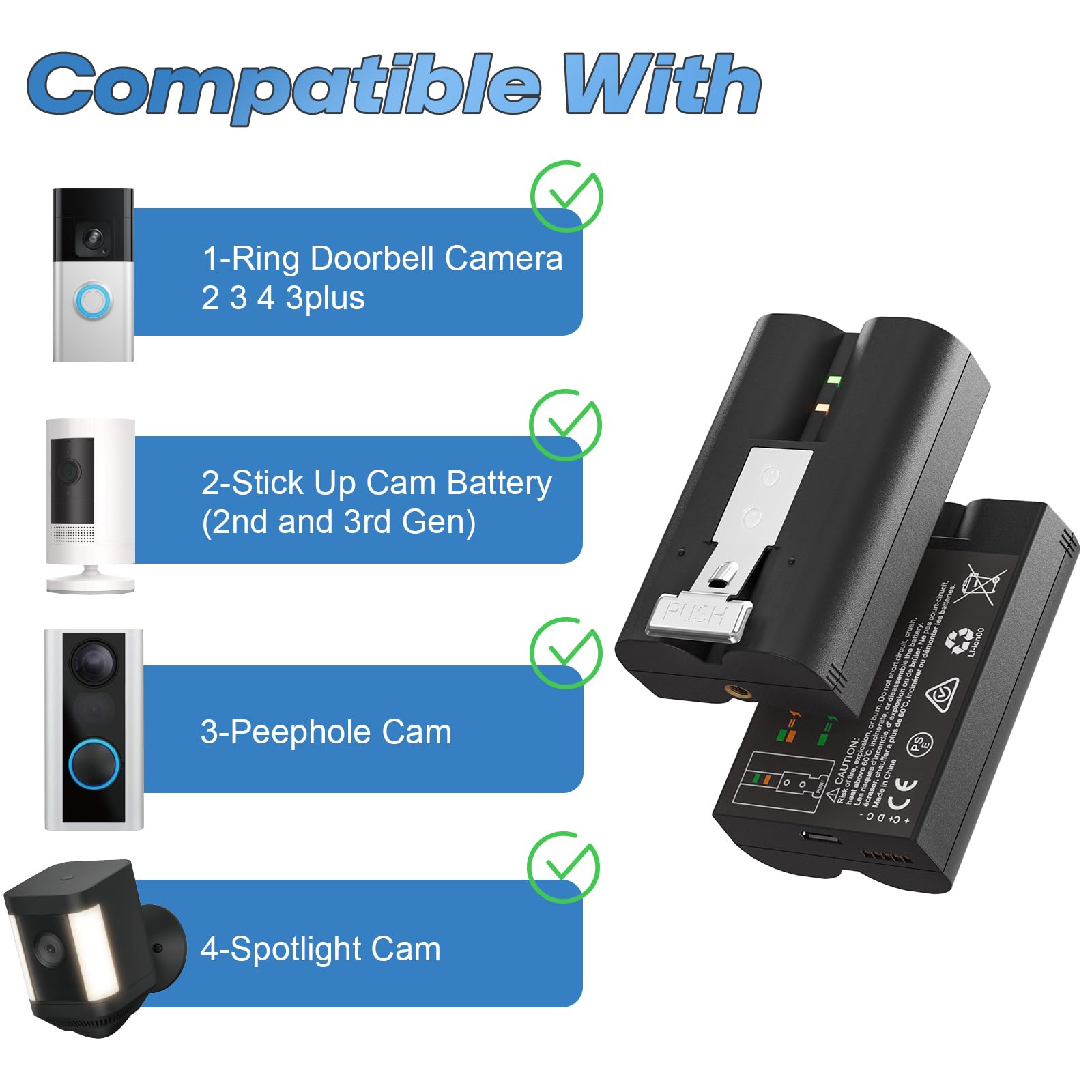 DangChu 2Pack Replacement for Ring Doorbell Battery, 6040mAh Rechargeable Ring Camera Battery with Charger Station, Compatible with Ring-Video Doorbell 2/3/3plus/4, Stick Up Cam and Spotlight Cam