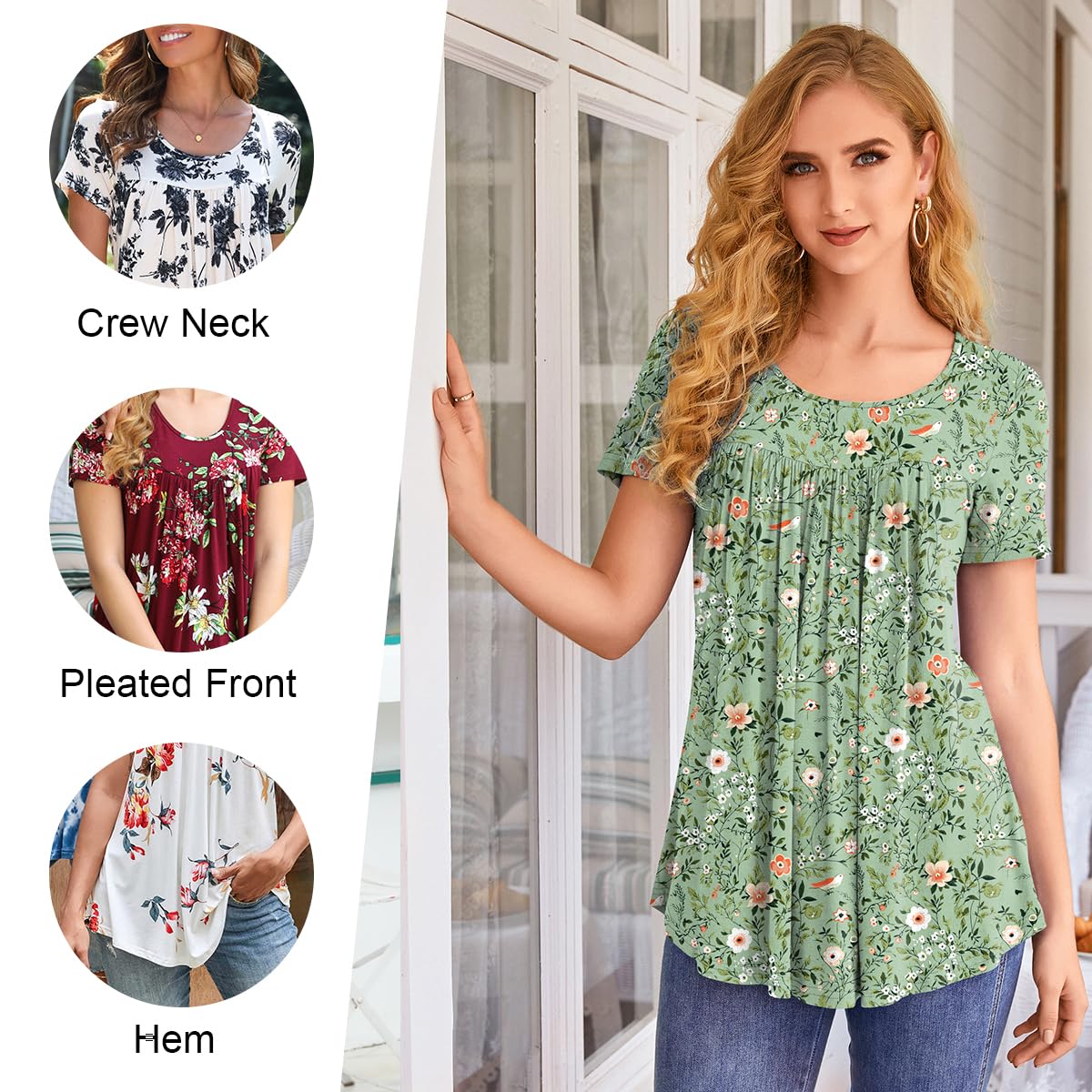 LONGYUAN Short Sleeve Tunics Loose Fit Casual Tops for Women Summer Hide Belly Comfy Shirts Blouse Fl Medium White Lily