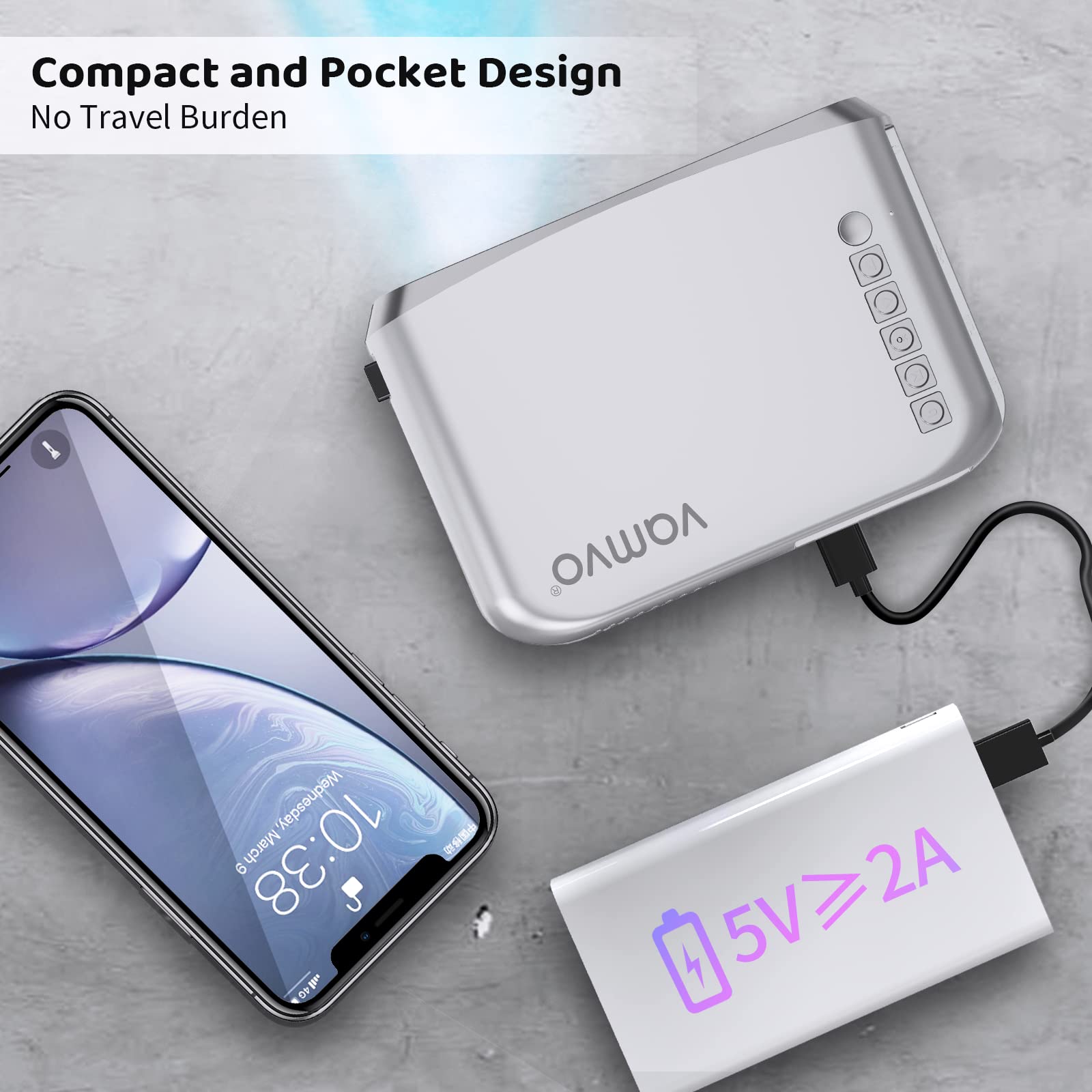 Projector, Vamvo Mini Projector, Home Theater Video Projector,Portable Movie Projector Compatible with TV stick/PS4/HDMI/USB/VGA/AV/Smartphone/TV Box/Laptop/ iOS/Android (Basic)
