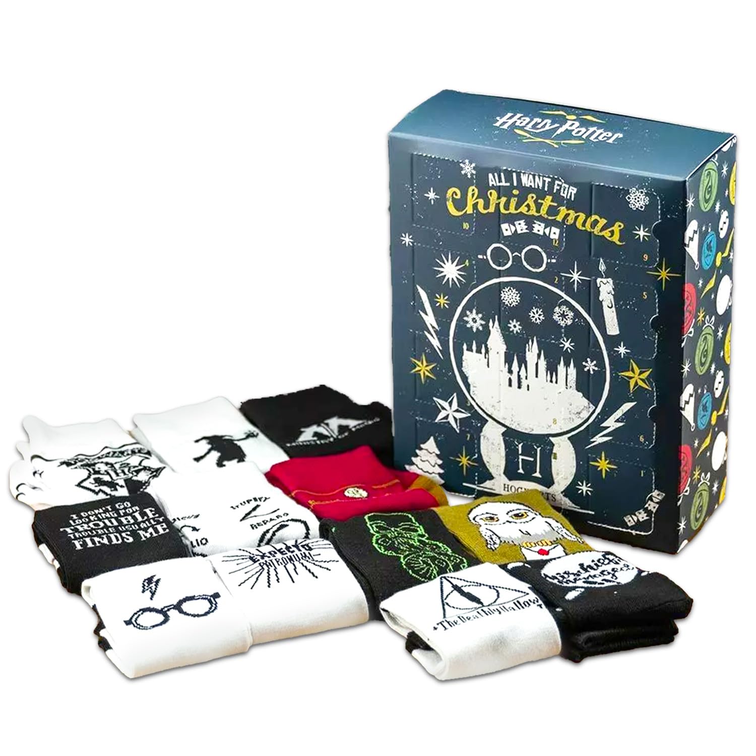 Harry Potter Christmas Advent Calendar Sock Set - 2024 Gift Box with 12 Pair of Socks Featuring Hogwarts, Harry Potter, More Plus Stickers | Harry Potter Christmas Countdown