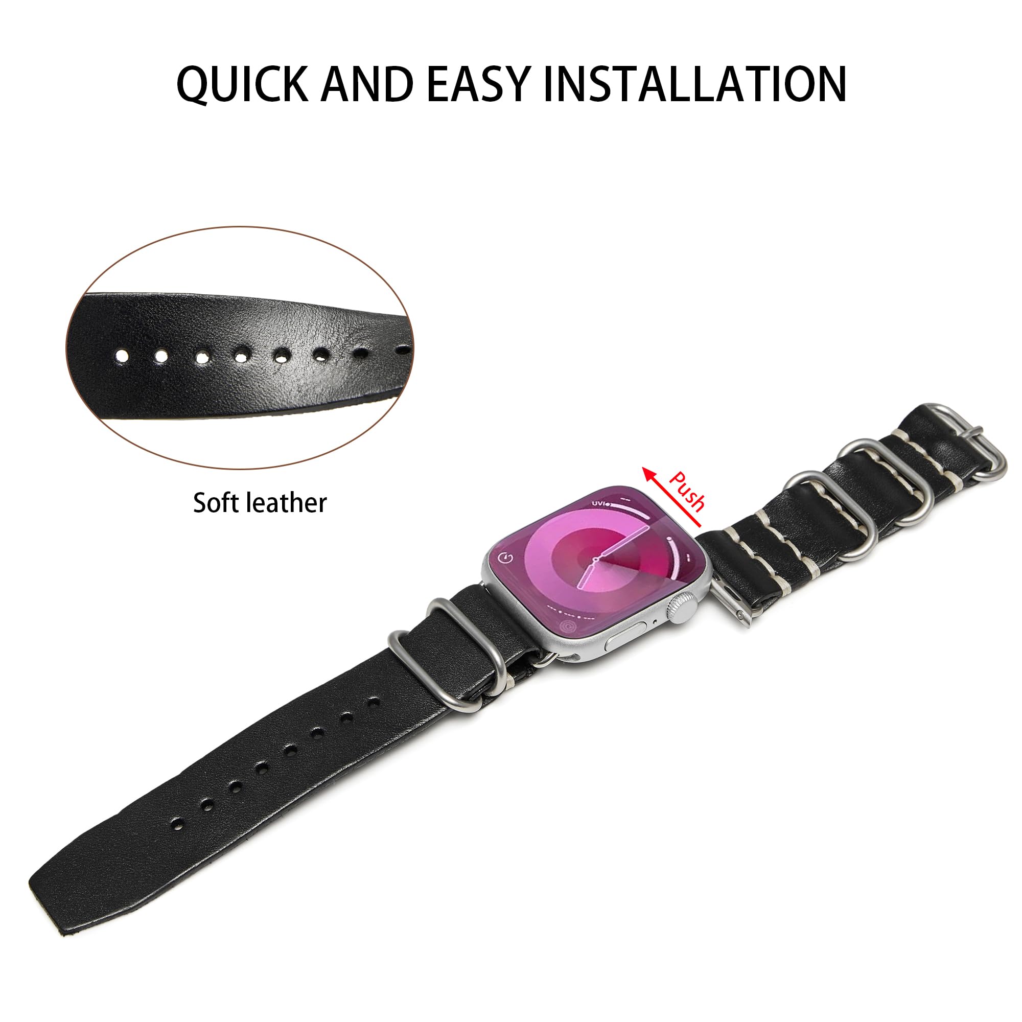 Jeereal Leather Bands Compatible with Apple Watch Band Series 9, Ultra 2/Ultra, SE/SE 2nd Generation, 8 7 6 5 4 3 2 1, 38mm 40mm 41mm 42mm 44mm 45mm 49mm Women and Men, Stainless Steel Magnetic Clasp