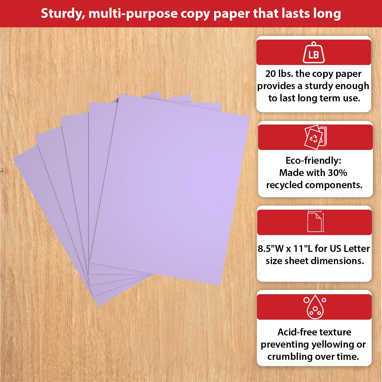 Staples Pastel Colored Copy Paper, Make Your Ideas Attractive and Long-lasting, 8.5-Inch x 11-Inch Paper Size, Lilac Color (500 Pastel Colored Paper Sheets Per Ream)