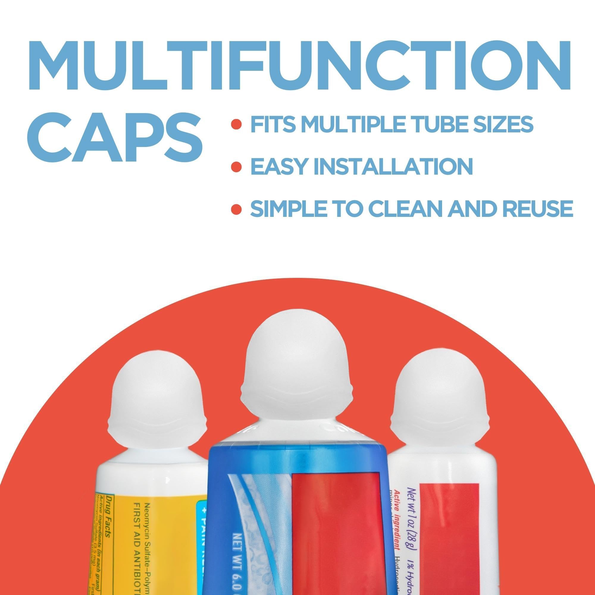 Chrome Cherry SqueezMe Self-Closing Toothpaste Caps, Silicone Lid for Kids & Adults, No Mess Toothpaste Dispenser, Self-Standing Easy Squeezer Cap, Bathroom Accessory, Clear, Pack of 3