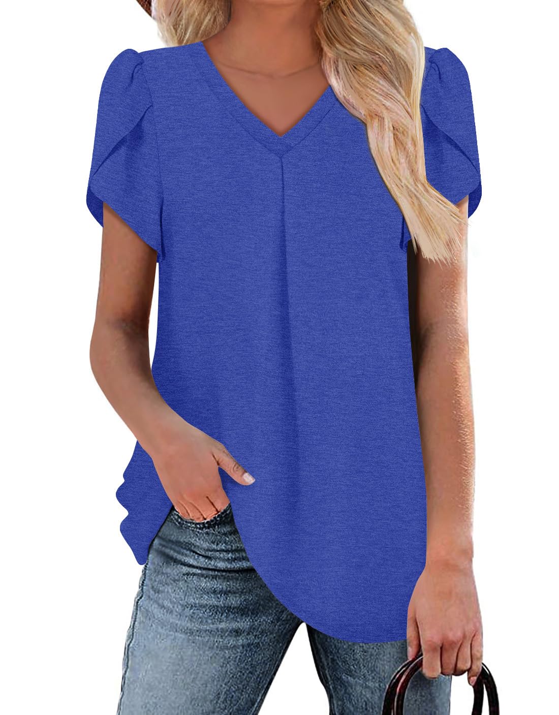 BETTE BOUTIK plus size tunics petal short sleeve womens clothes summer 2024 womens tops plus size RoyalBlue 3X-Large