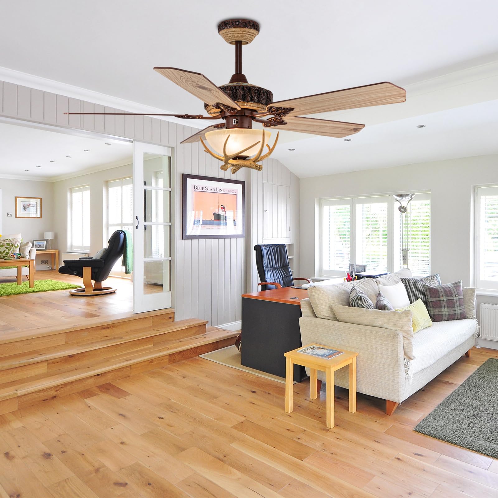 Tropwellhouse Indoor Rustic Ceiling Fan with Light and 5 Wood Blades, Modern Antler Ceiling Fan Homer Decoration for Bedroom Living Room Farmhouse Chandelider Fan with Remote of 52Inch (Bronze)