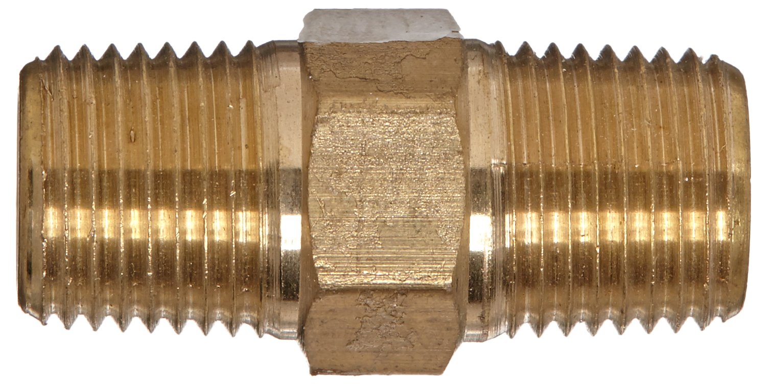 Anderson Metals - 56122-02 56122 Brass Pipe Fitting, Hex Nipple, 1/8" x 1/8" NPT Male Pipe