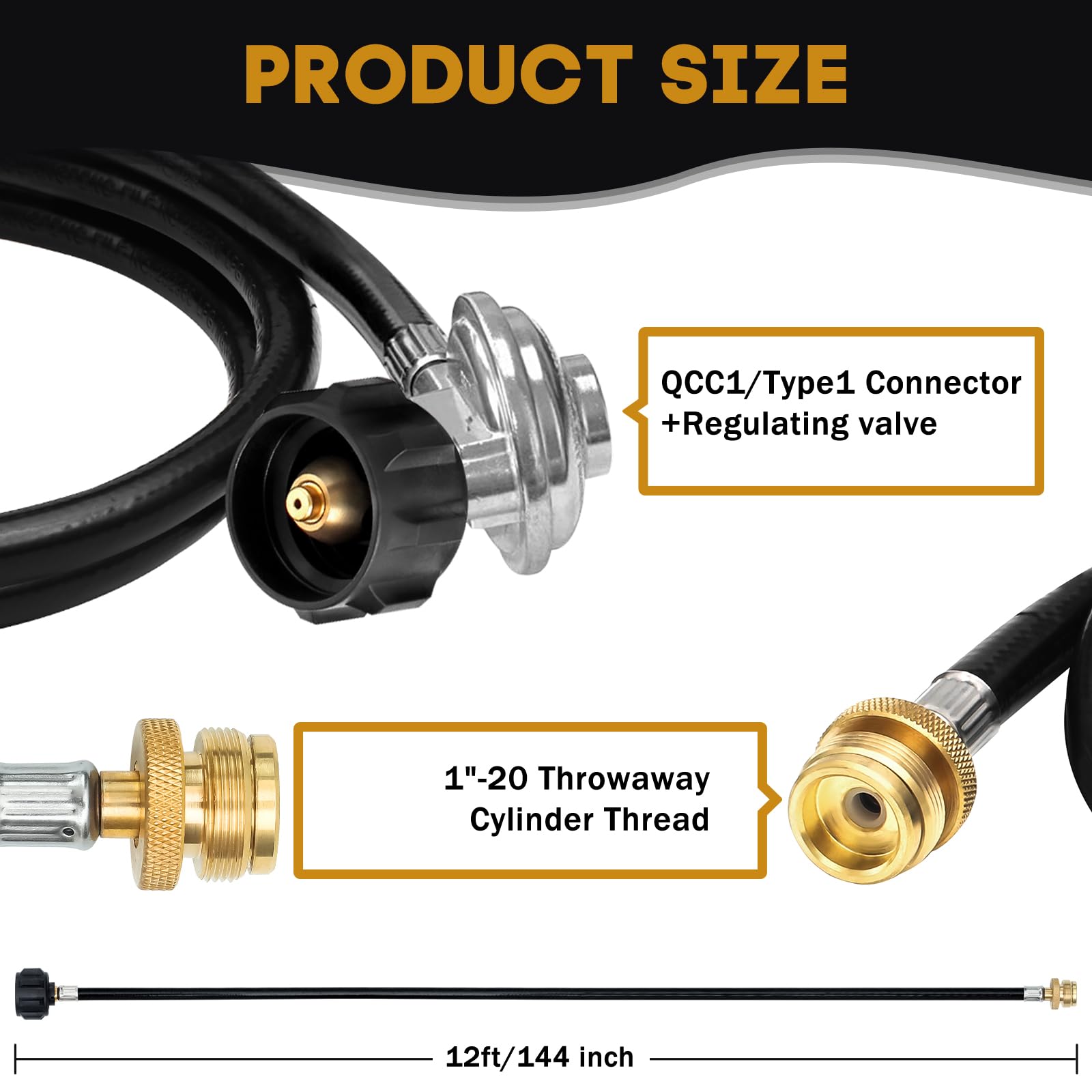 MOASKER 3/8" Female Flare Nut 12FT QCC1 Low Pressure Propane Regulator and Hose Universal Gas Grill Regulator Replacement Parts for Napoleon S85001 Most LP Gas Grill,Patio Heater and Fire Pit Table