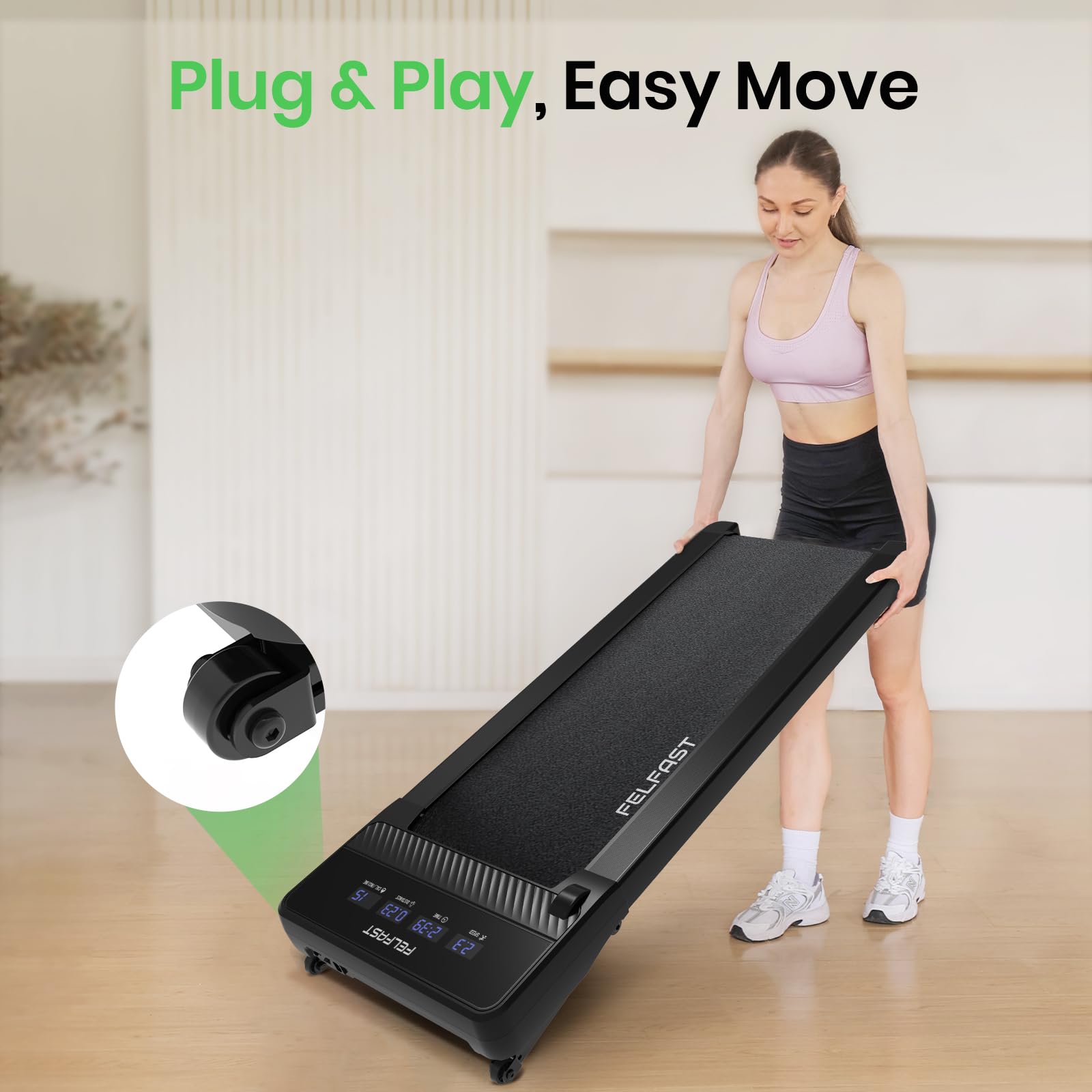 FelFast Walking Pad with 12% 6° Auto Incline, Under Desk Treadmill for Home Office w/Remote Control, 6 HIIT Mode, 265 Lbs Weight Capacity, 4 MPH Max, Desk Treadmill in LED Display, Black