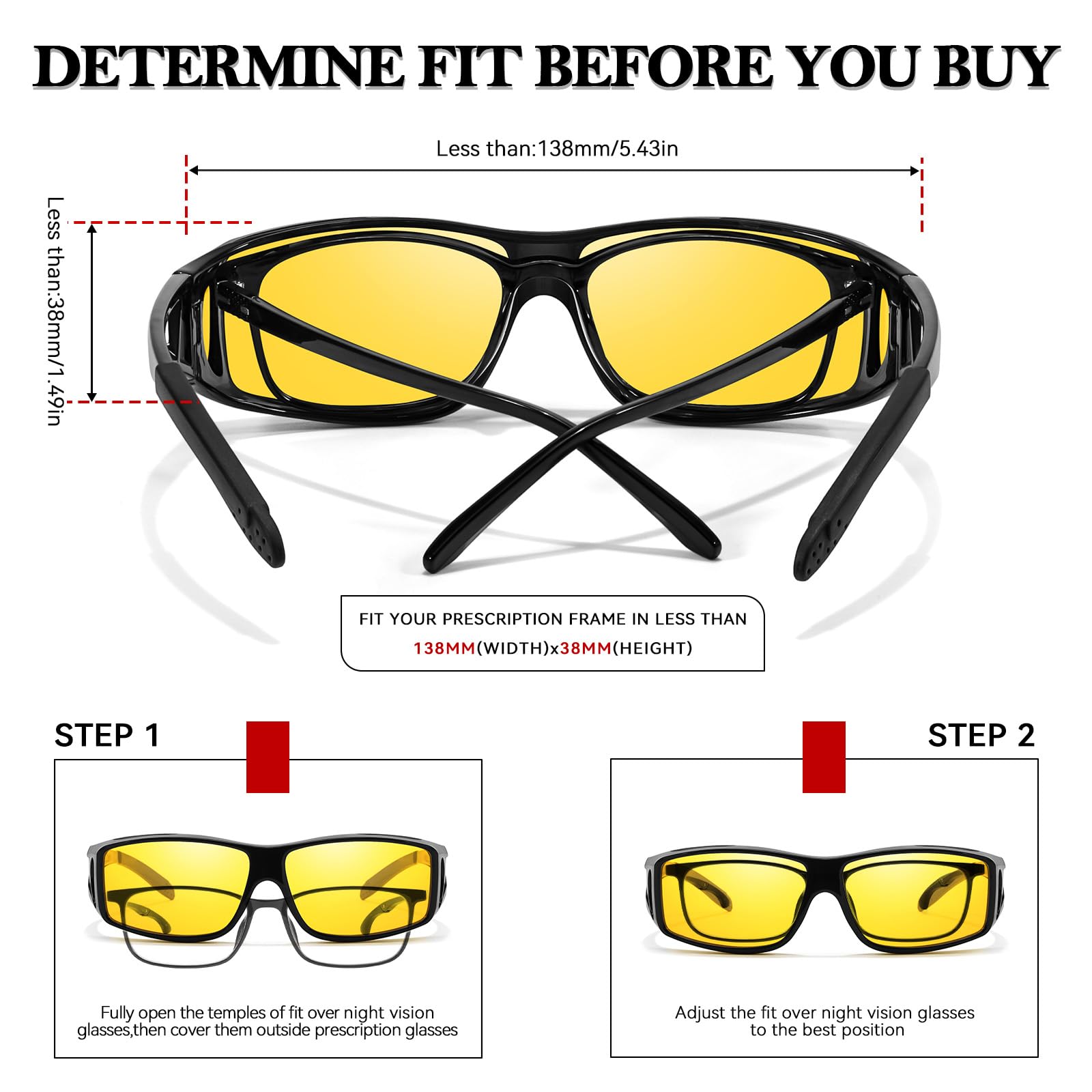 TJUTR Night Vision Driving Glasses Fit Over Glasses for Men Women, Polarized Anti Glare Night Time Yellow Lens