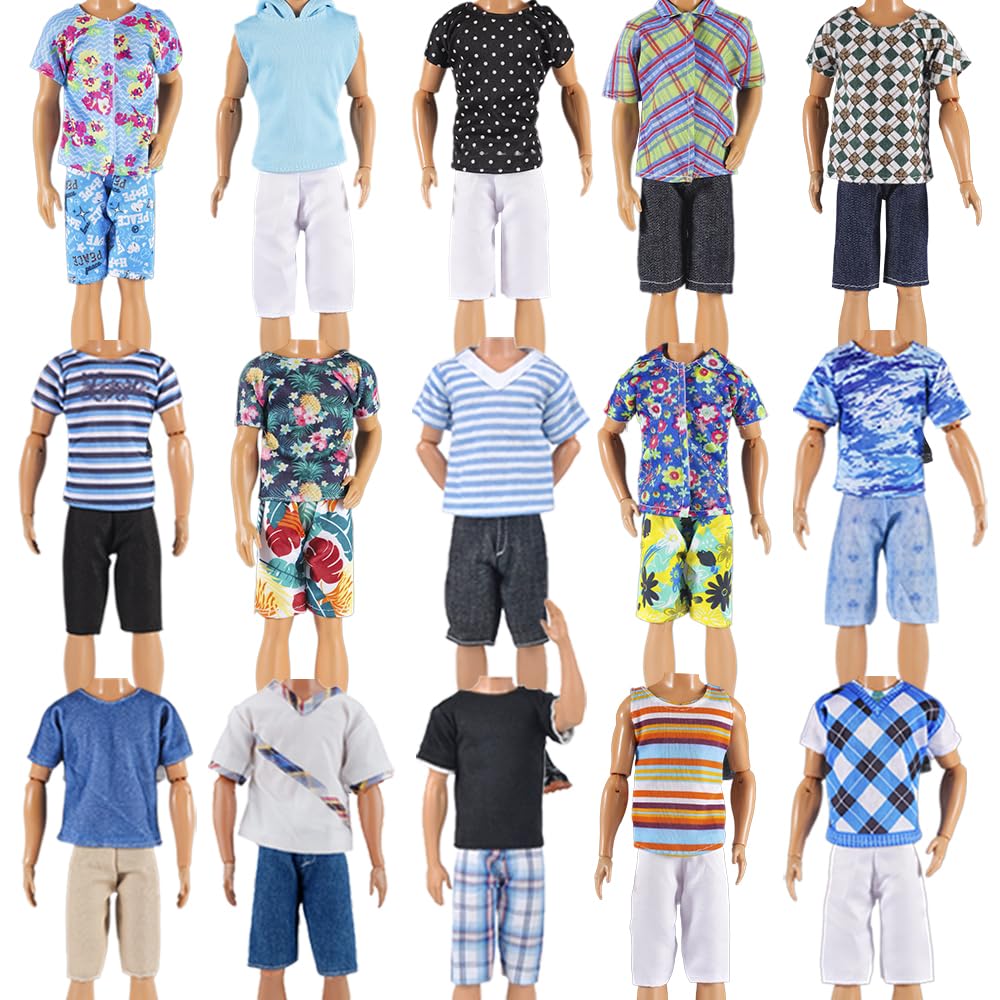 E-TING 10-Item Fantastic Pack = 5 Sets Fashion Casual Wear Clothes Outfit with 5 Pair Shoes for boy Doll Random Style (Leather Jacket + Casual Wear Clothes + Swimwear)