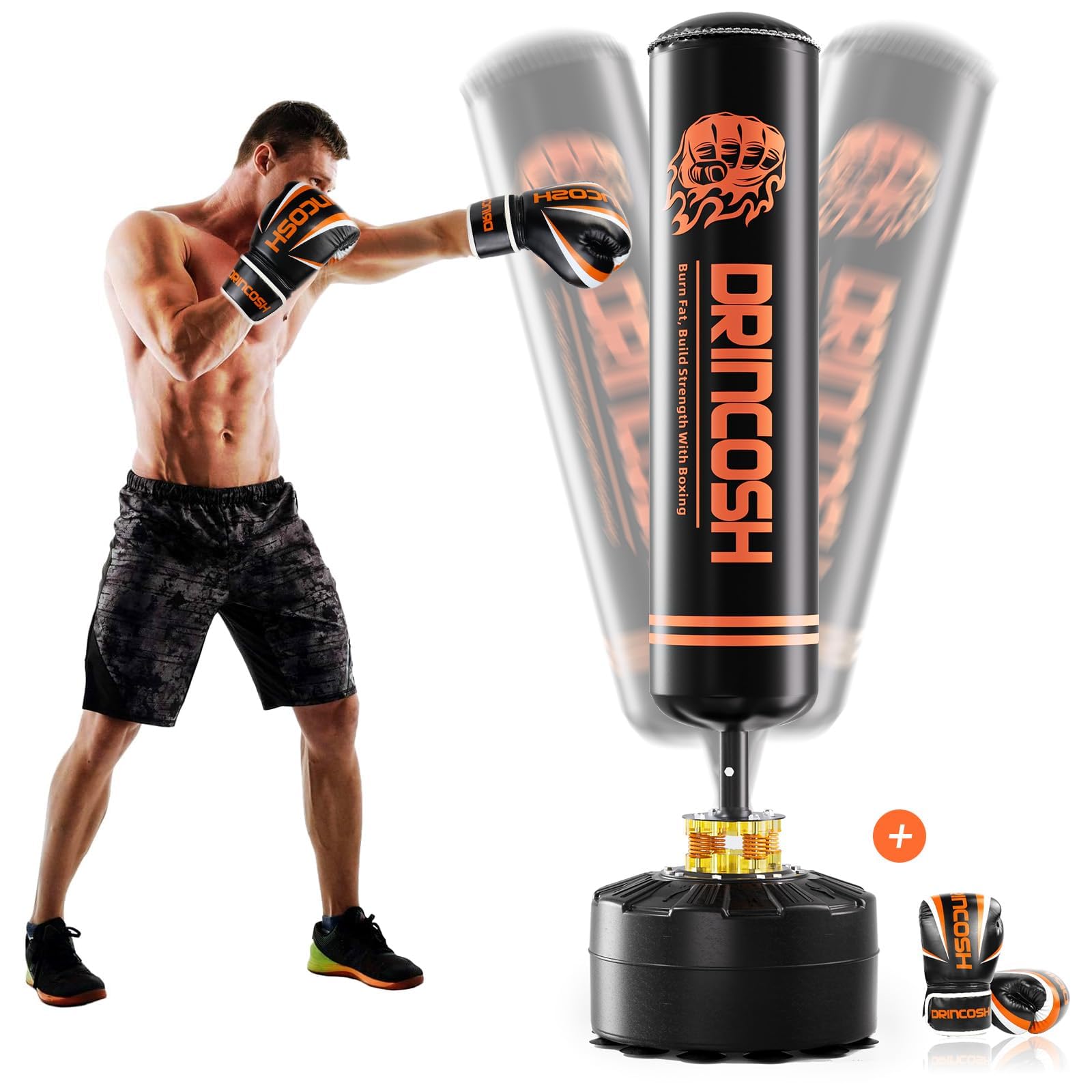 DRINCOSH Punching Bag with Stand Adult-70 Free Standing Boxing Bag with Suction Cup Base for Adult Teens,Standing Kickboxing Bag for Home Office Gym