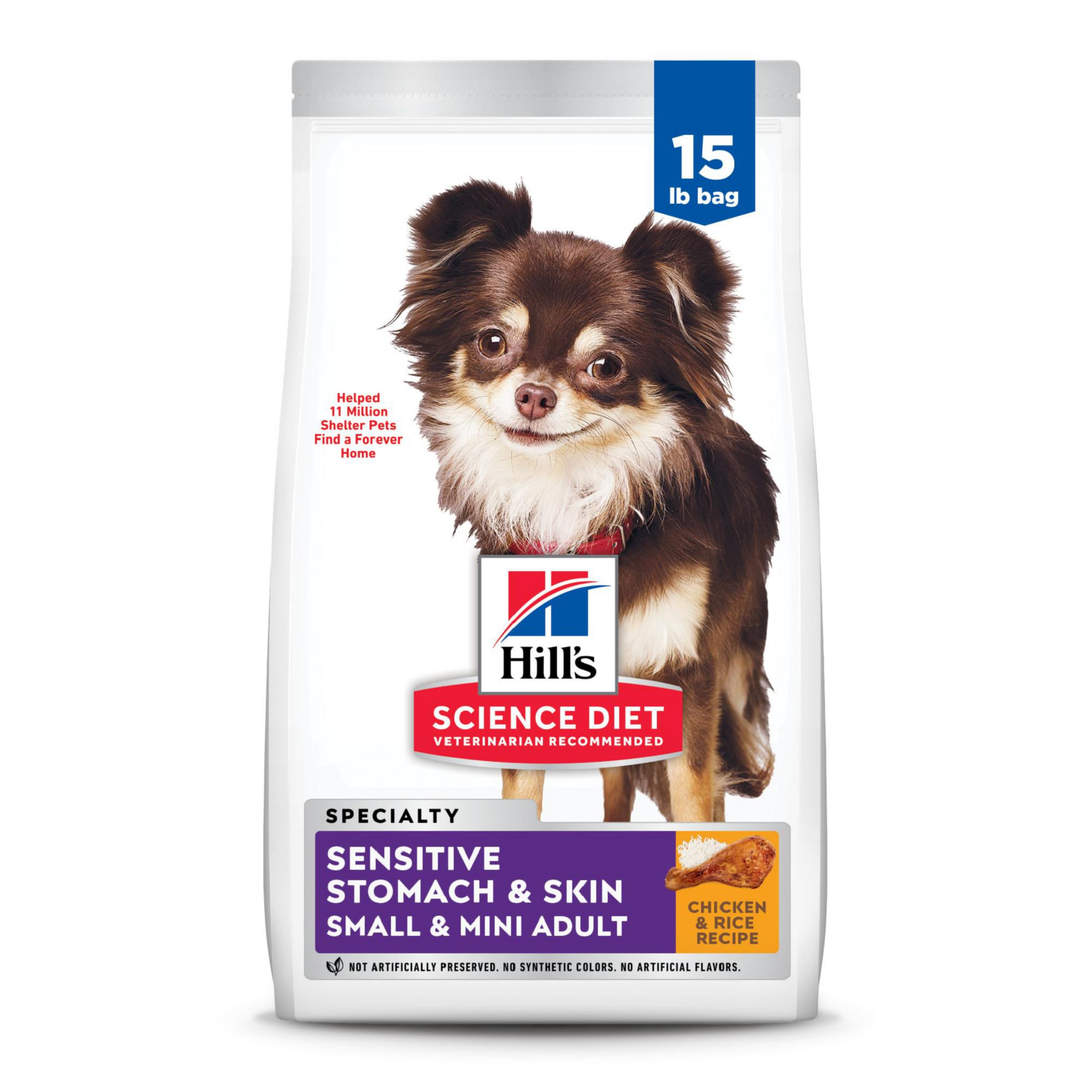 Hill's Science Diet Sensitive Stomach & Skin, Adult 1-6, Small & Mini Breeds Stomach & Skin Sensitivity Support, Dry Dog Food, Chicken Recipe, 15 lb Bag