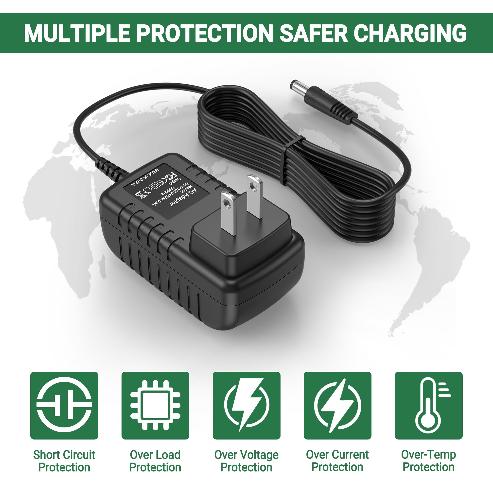 WITOMAERN Wall AC Adapter Power Cord Compatible with RESTECK, Vellax, Medcursor, Mirakel, InvoSpa Shiatsu Back Shoulder and Neck Massager Charger Power Supply 12V Only Compatible with 12V Massager
