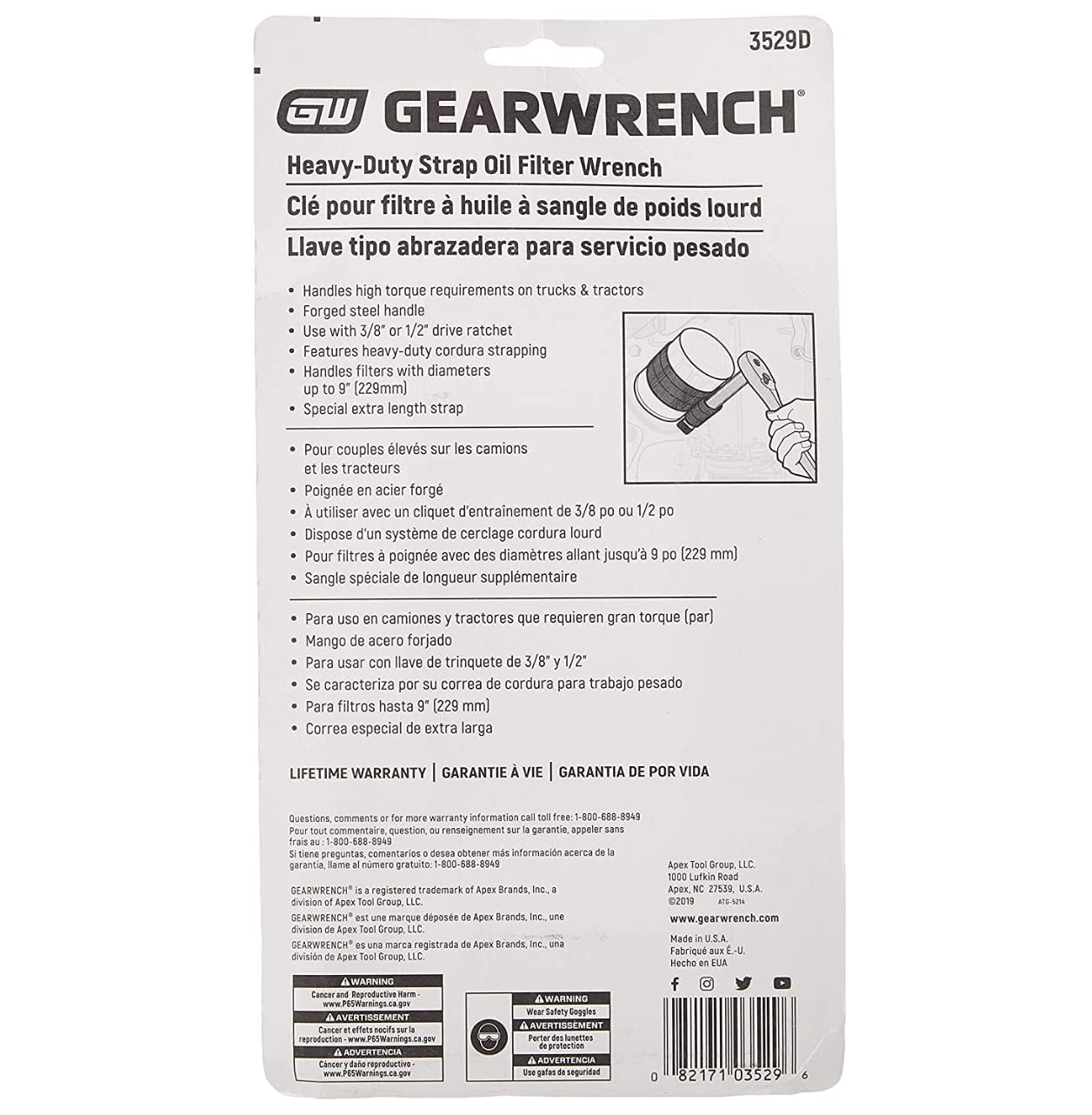 GEARWRENCH Heavy-Duty Oil Filter Strap Wrench | 3/8" & 1/2" Drive | 3529D
