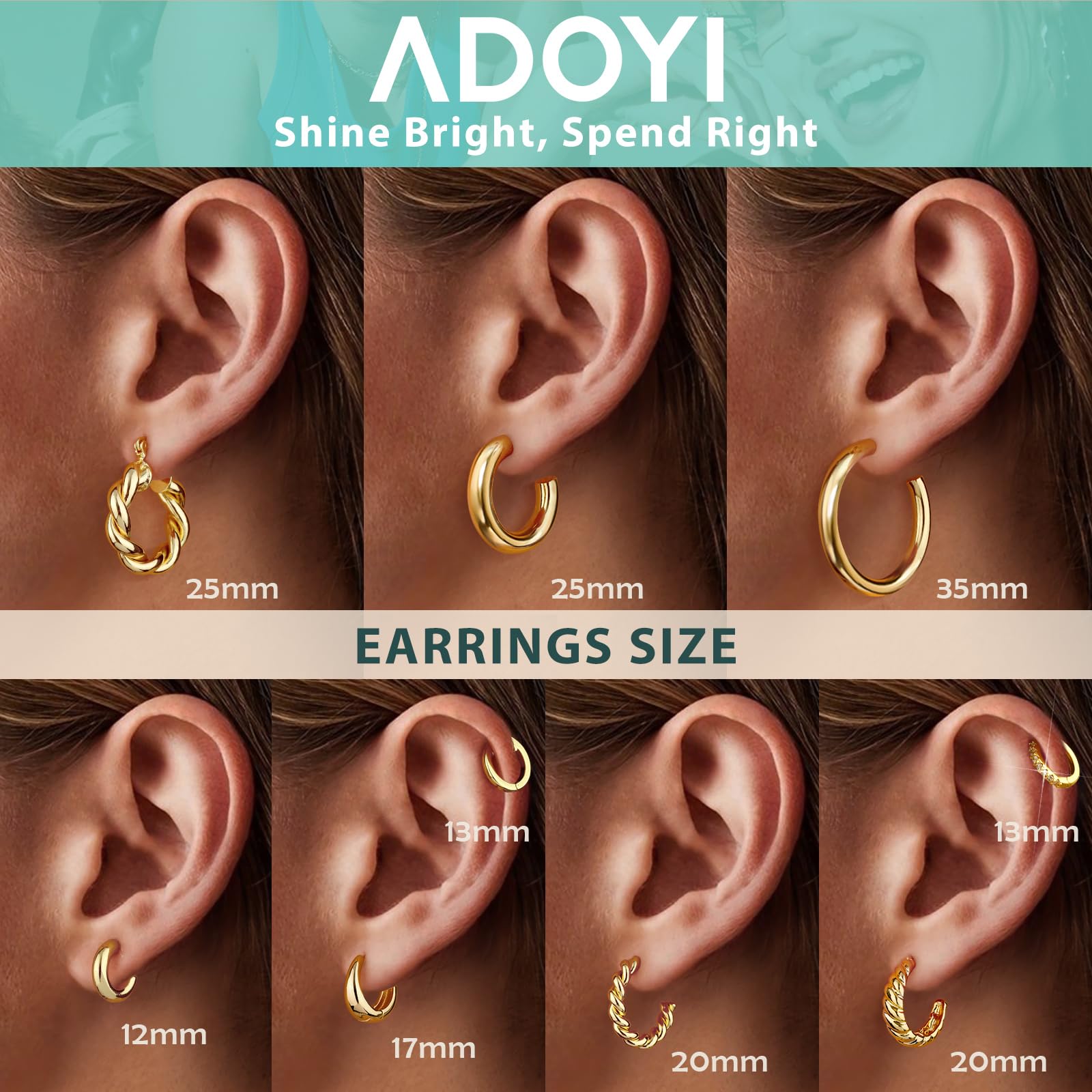 Adoyi Gold Hoop Earrings Set for Women Gold Hoops Twisted Huggie Hoops Earrings 14K Plated Gold Jewelry for Girls Gift Lightweight 9 Pairs Ear Cuffs Gold Jewelry for Women