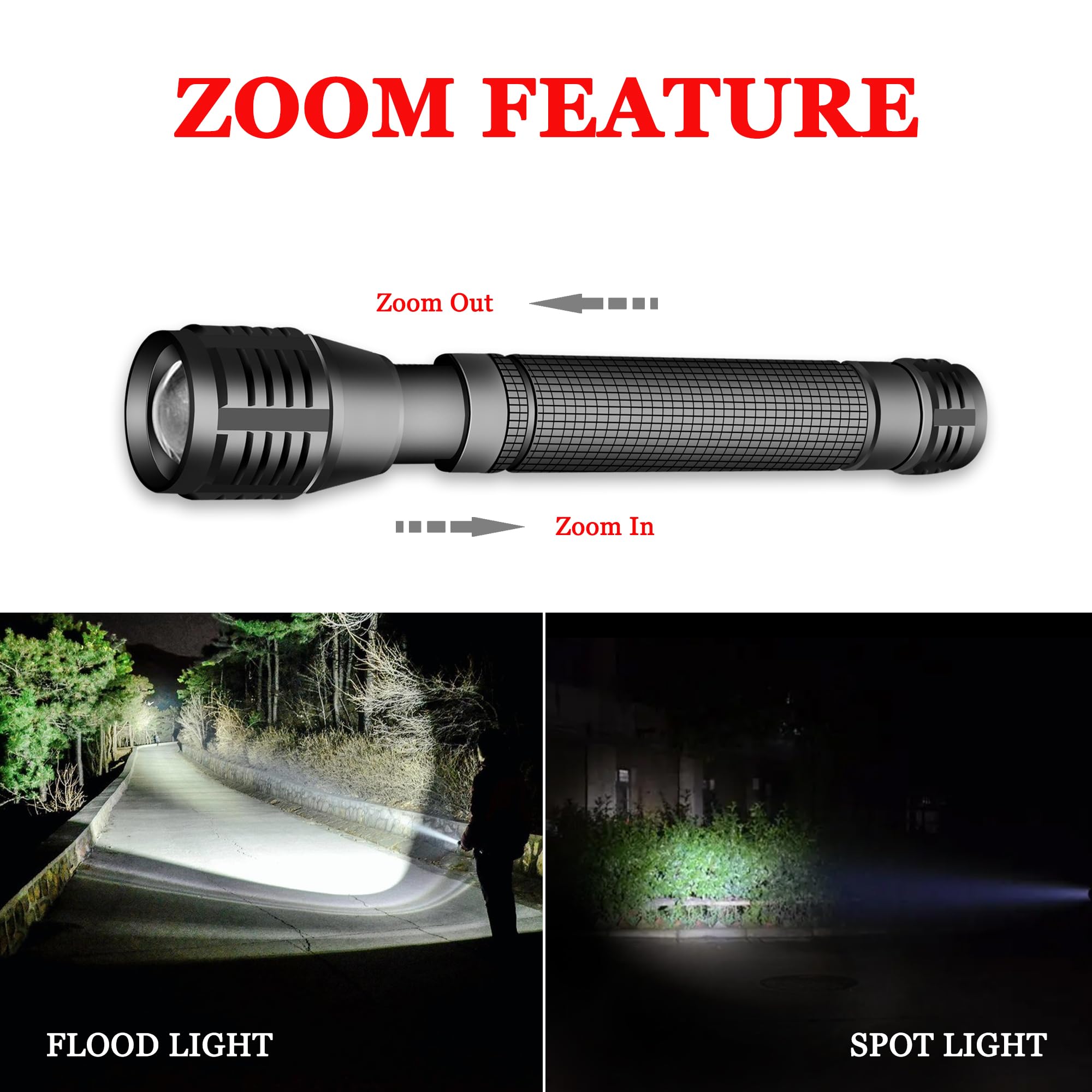 AuKvi LED 2000 Lumens 3 Modes Adjustable Focus 2-Cell AA Flashlight,2-Pack