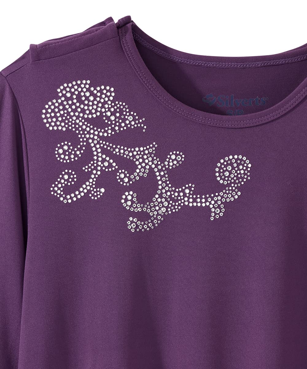 Women’s Open-Back Adaptive Long Sleeve Embellished Top - Eggplant LGE