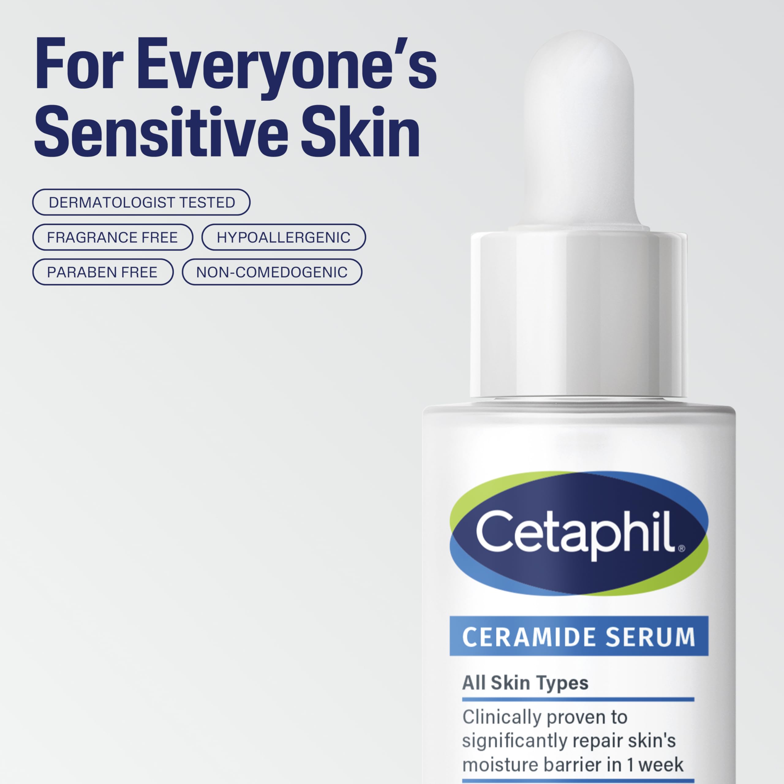 Cetaphil Ceramide Serum, Hydrates and Restores Skin Barrier, Formulated with Ceramides & Centella Asiatica, Designed for Sensitive Skin, Fragrance Free, Dermatologist Tested, 1oz