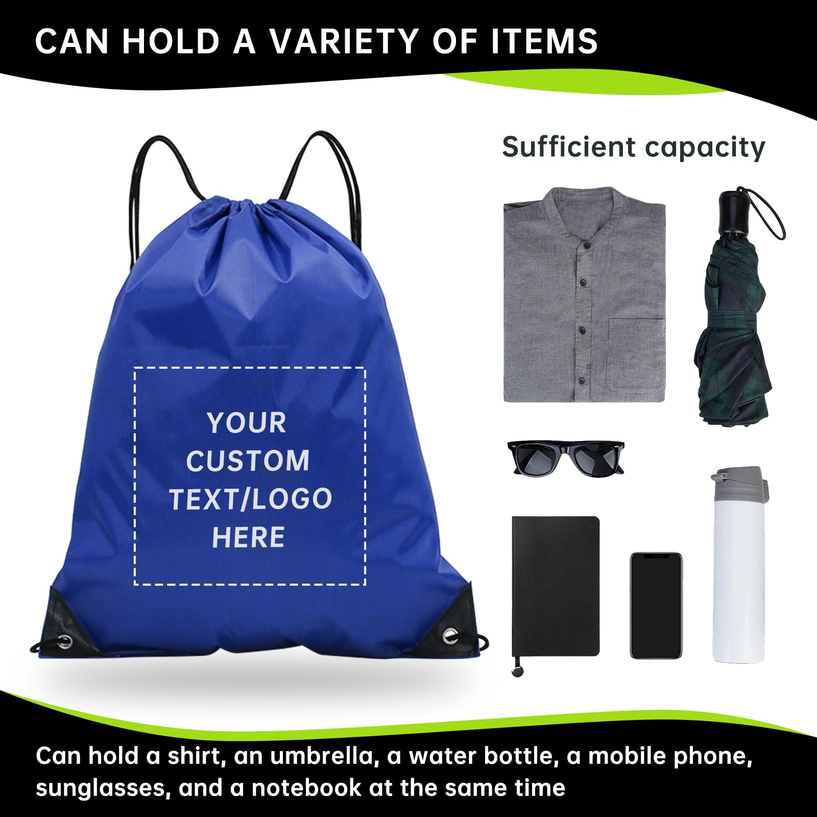 JEOHLORY pack of 100 Custom Bags With Your Logo,customized backpack,promotional items,Drawstring Backpacks,Great for Everyday Use (Custom Treasure Blue)