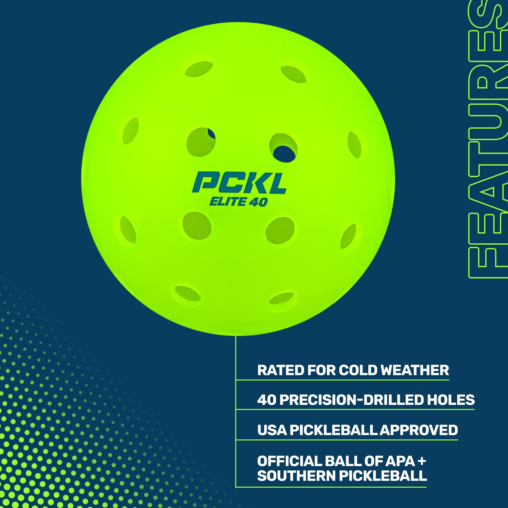 PCKL Elite 40 Pickleball Balls | Tournament and Competition Ball | 4 Pack of Balls | 50 Pack | 100 Bulk Pack | USA Pickleball Approved (12 Pack, Neon Green)